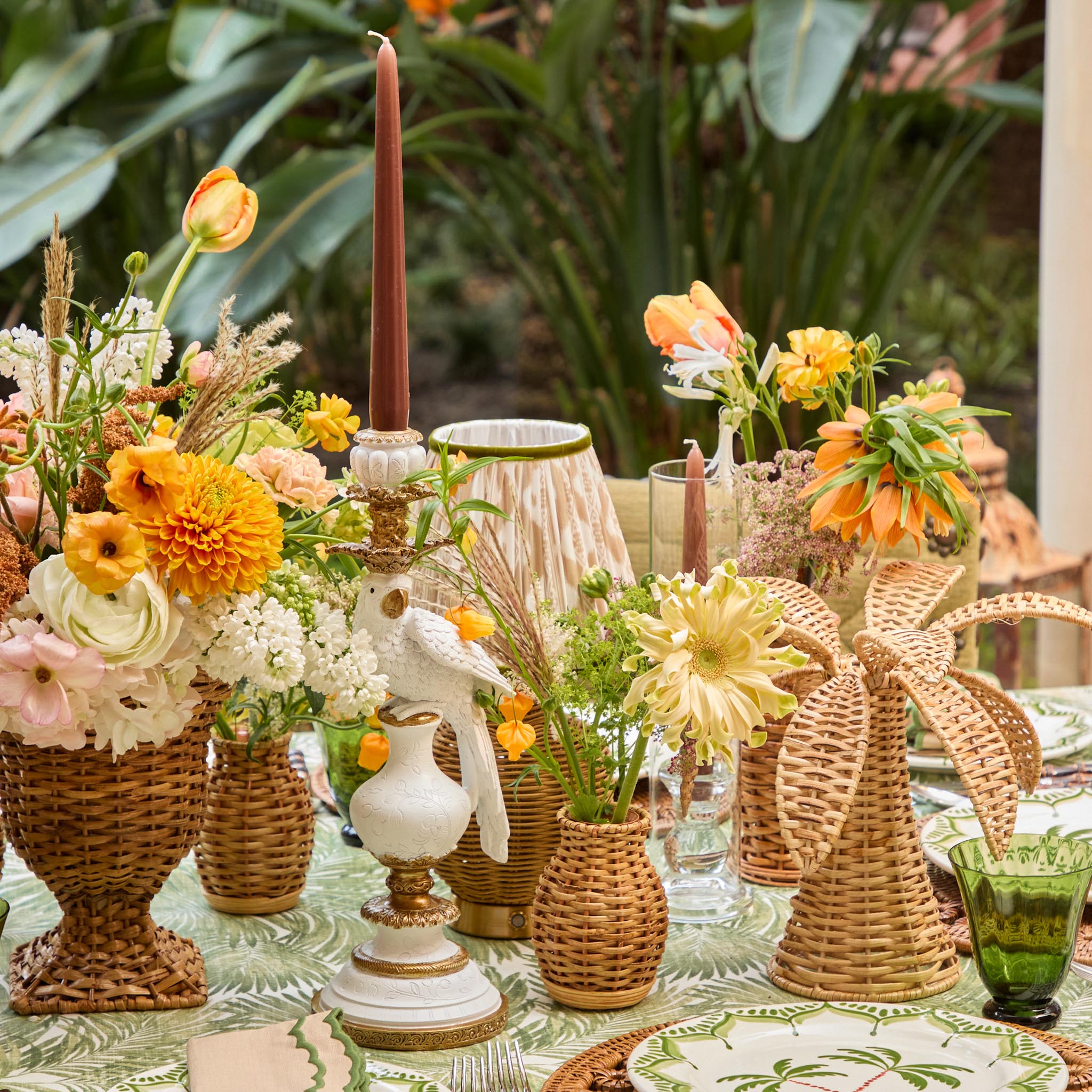 Small White Parrot Candle Holder (Pair)