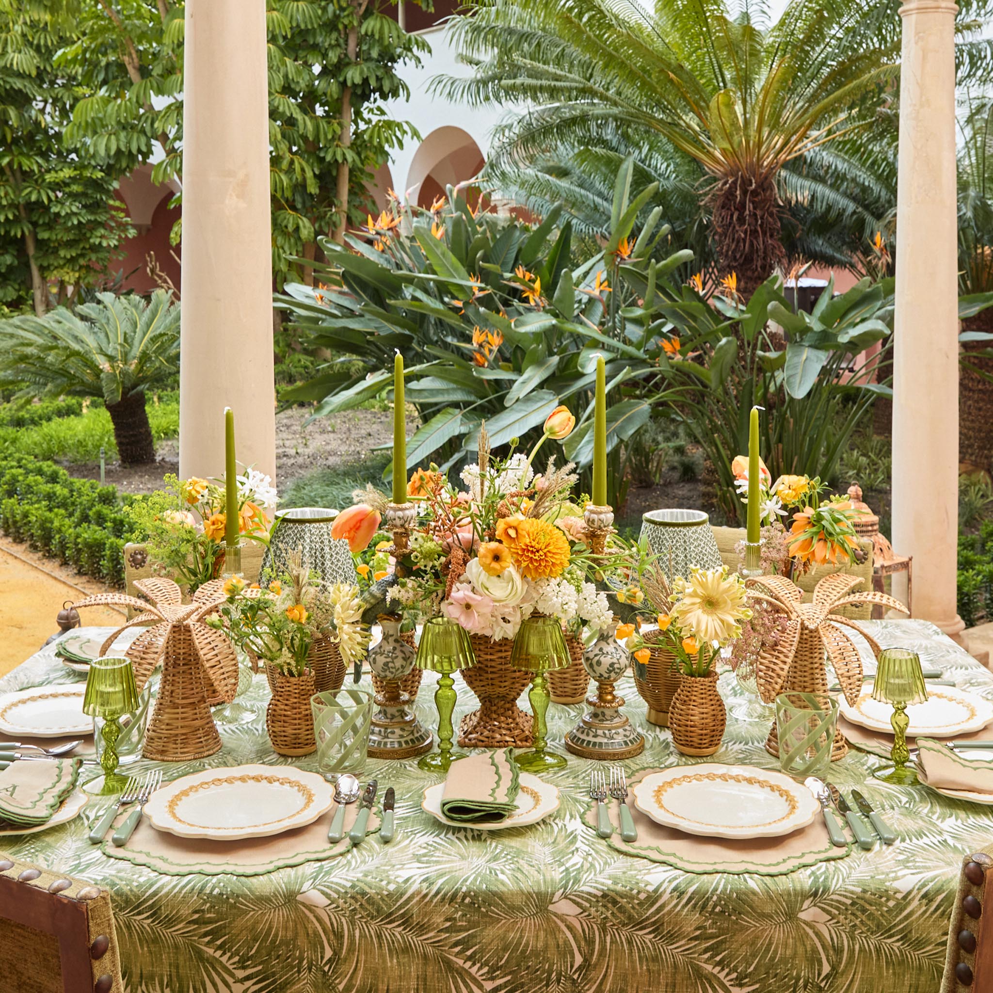 Edith Sand & Green Placemats & Napkins (Set of 4)