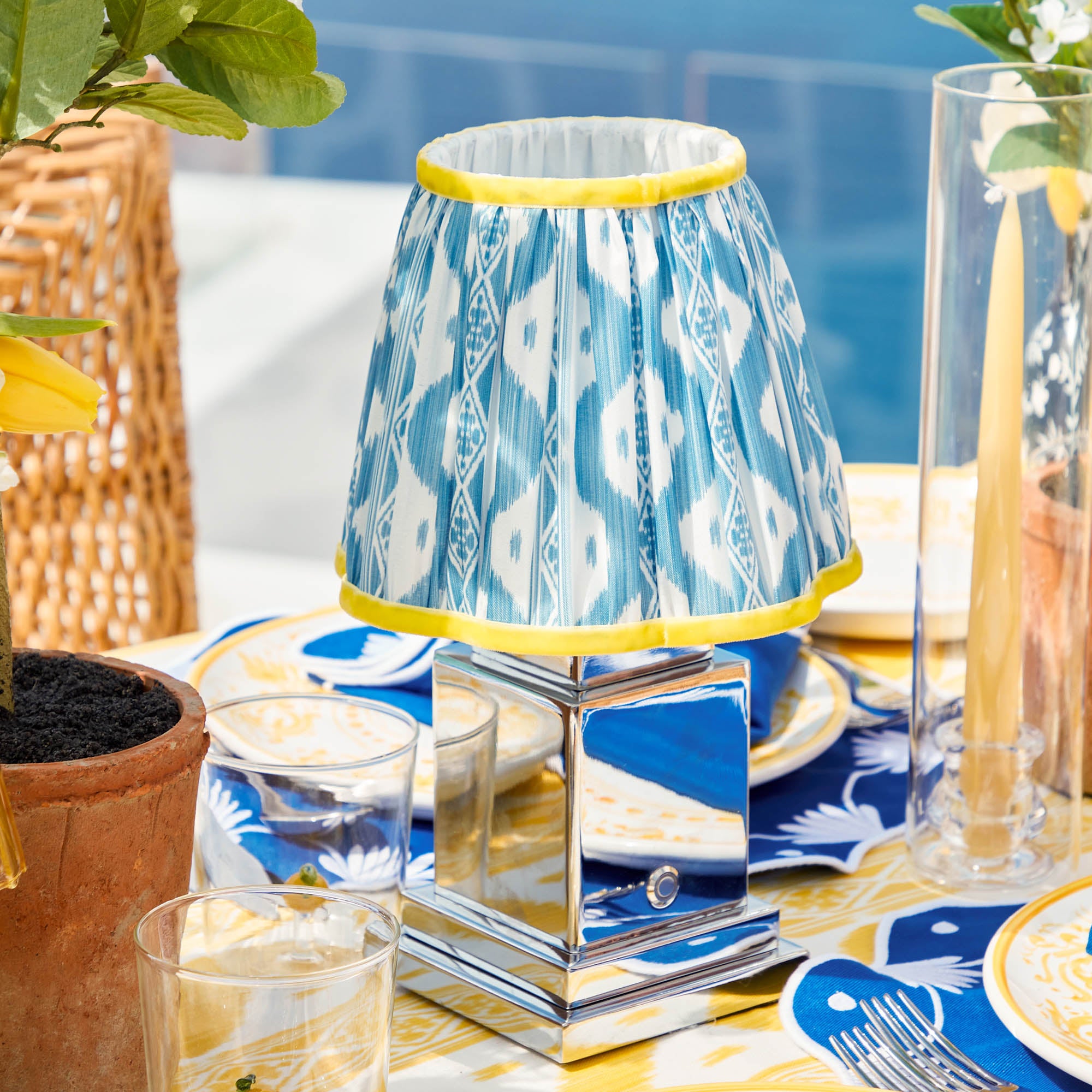 Blue & Yellow Ikat Lampshade (18cm)
