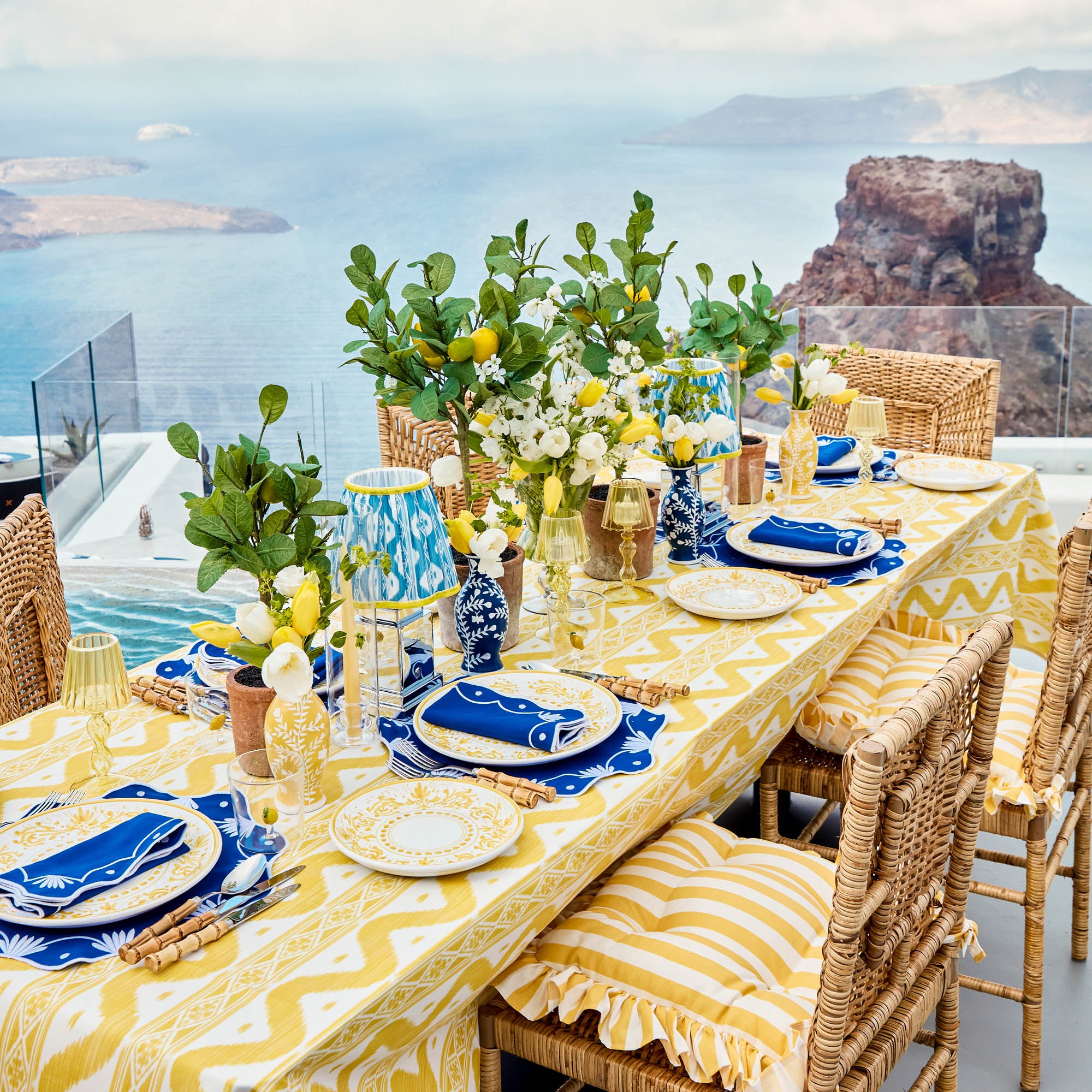 Blue & Yellow Ikat Lampshade (18cm)