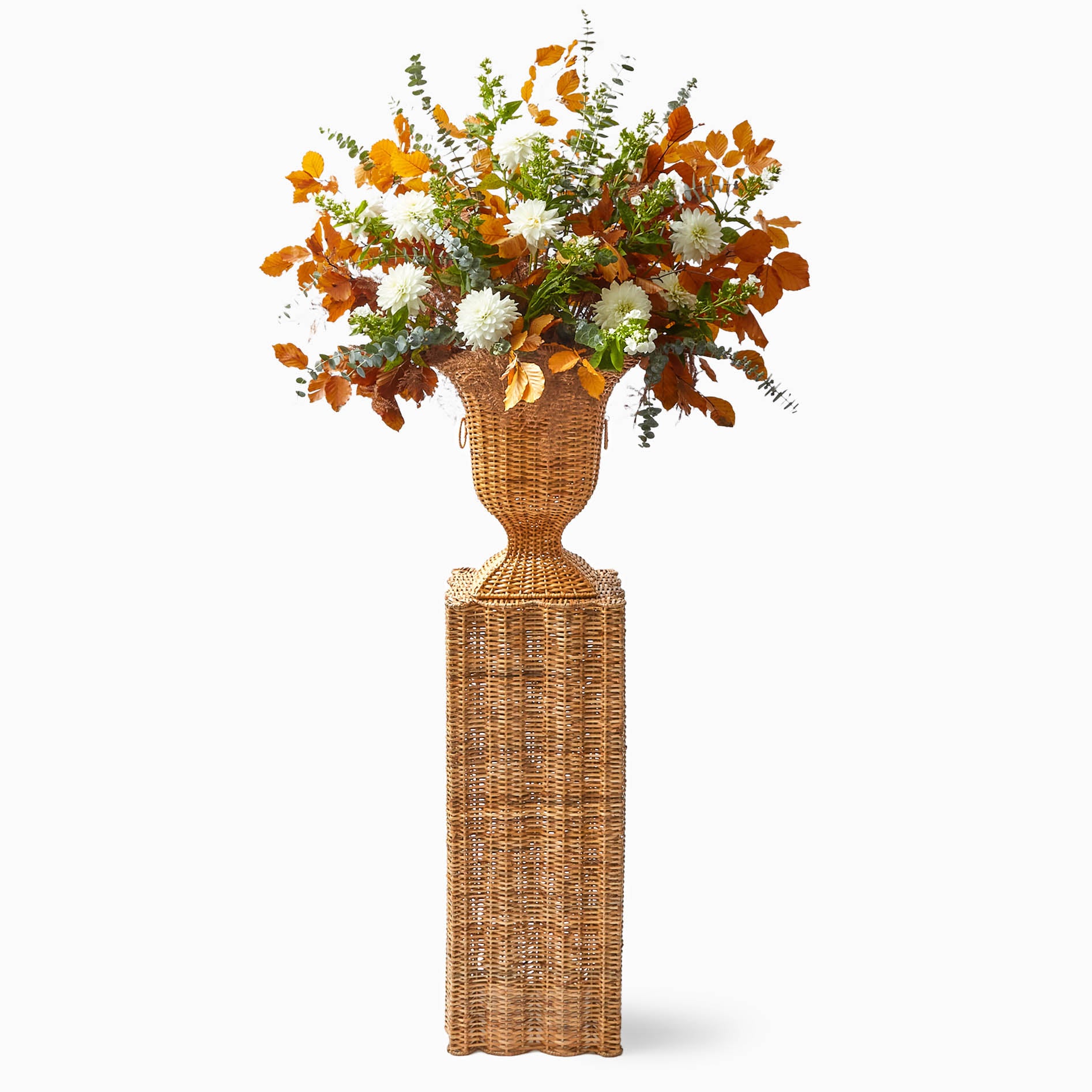 Liliana Scalloped Rattan Urn & Pedestal