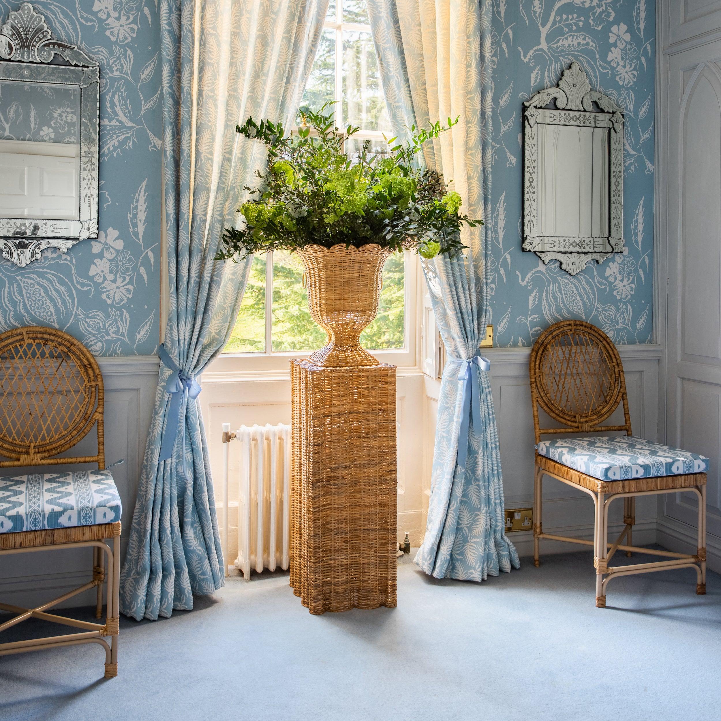 Liliana Scalloped Rattan Pedestal and Urn - Mrs. Alice