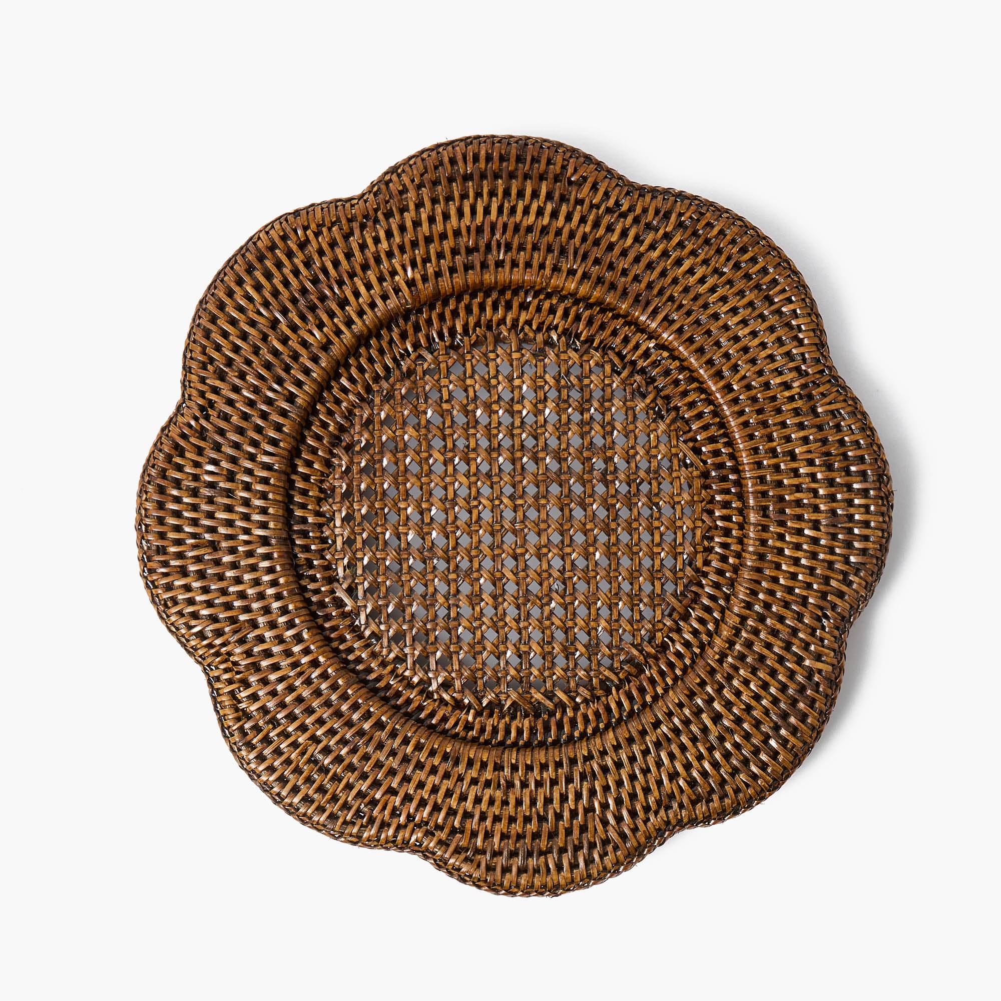 Brown Scalloped Rattan Charger Plates (Set of 4)