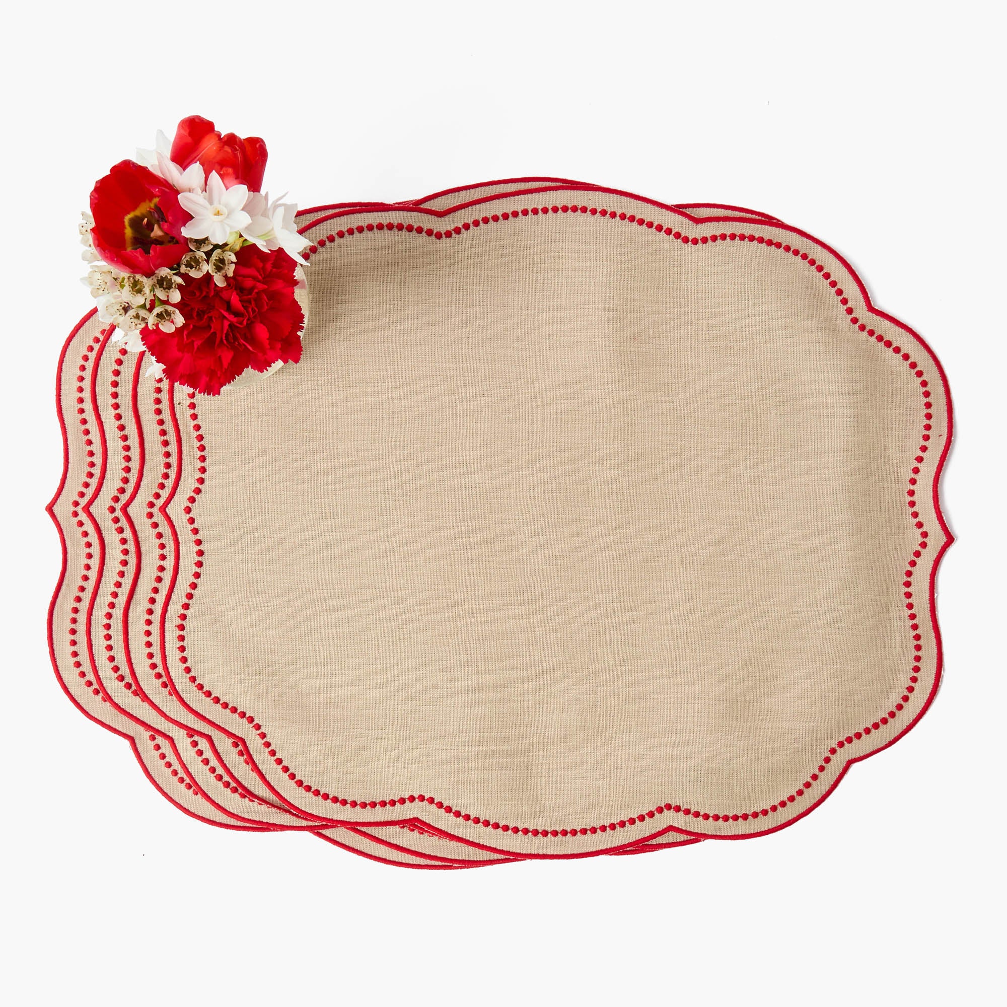 Eloise Putty & Red Linen Placemats & Henrietta Hen Napkins (Set of 4)