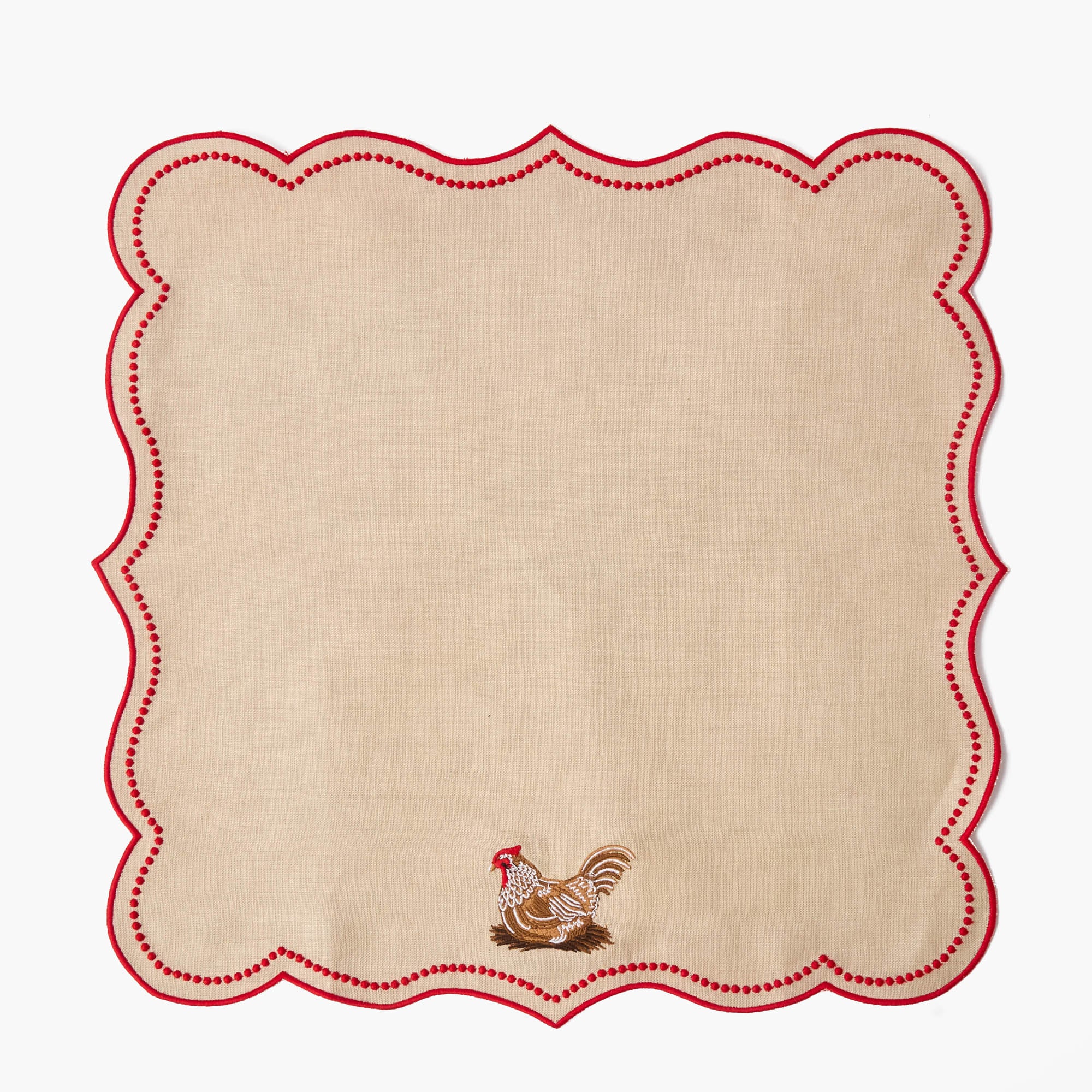 Eloise Putty & Red Linen Placemats & Henrietta Hen Napkins (Set of 4)