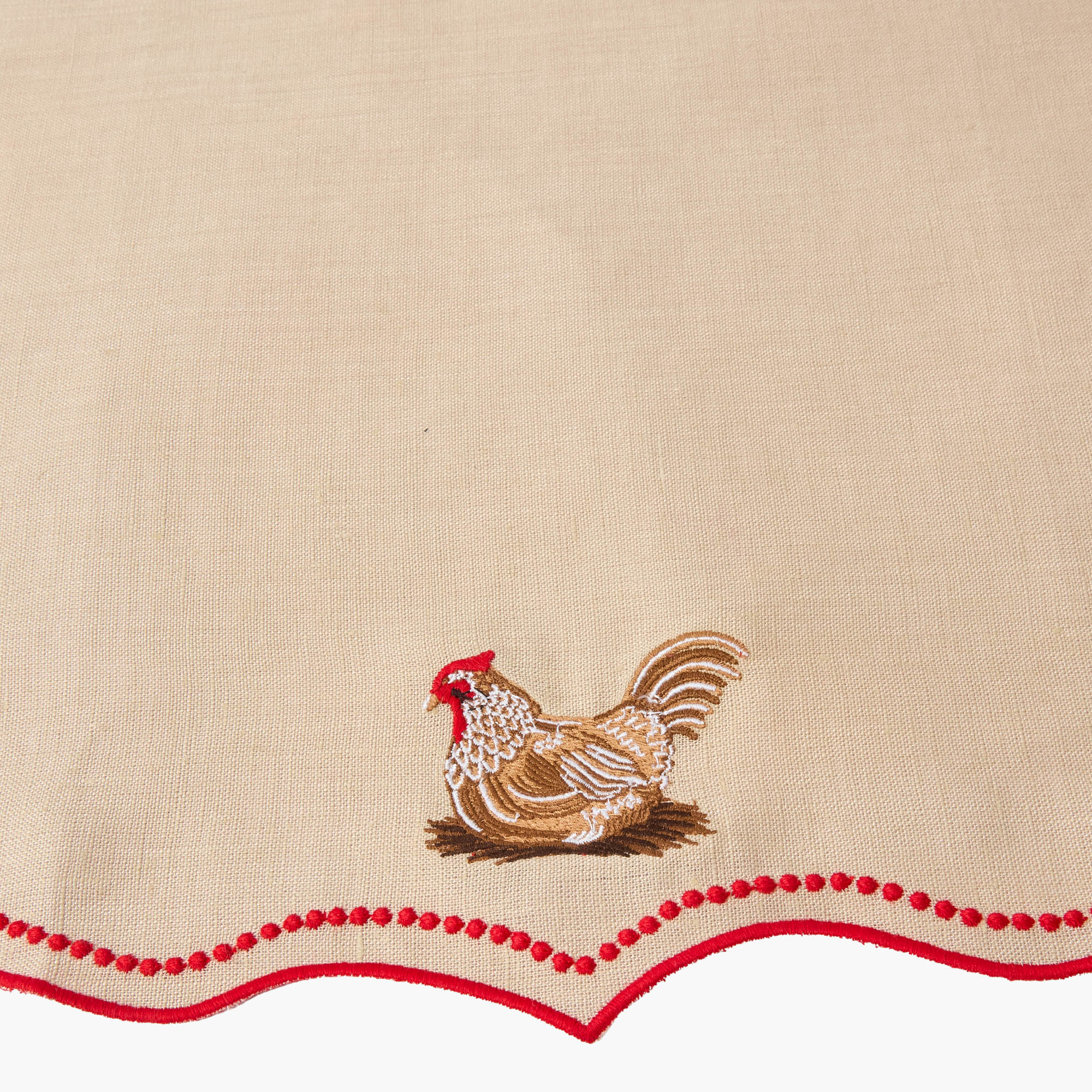 Eloise Putty & Red Linen Placemats & Henrietta Hen Napkins (Set of 4)
