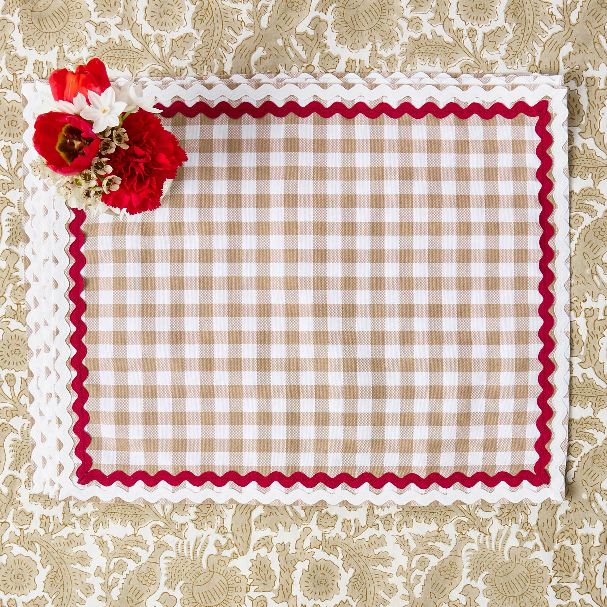 Rossina Putty Gingham & Red Placemats (Set of 4)