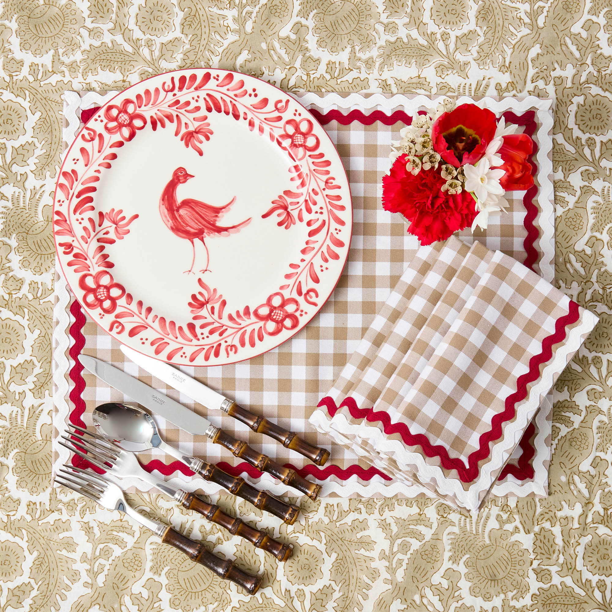 Rossina Putty Gingham & Red Placemats (Set of 4)