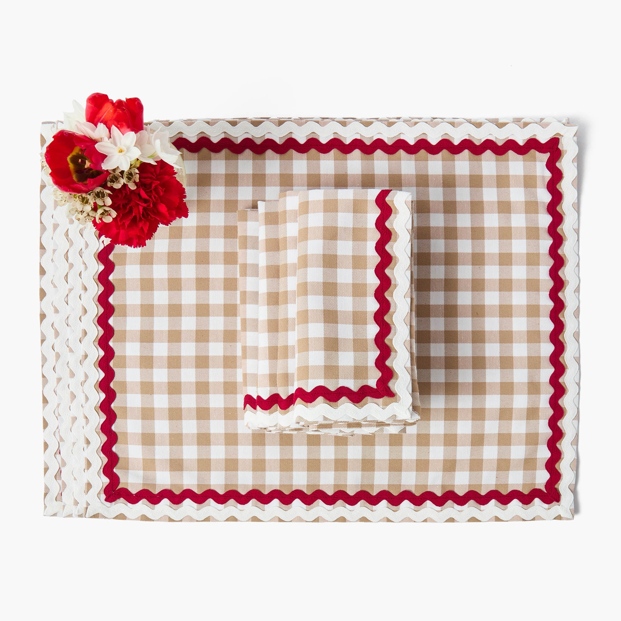 Rossina Putty Gingham & Red Placemats (Set of 4)