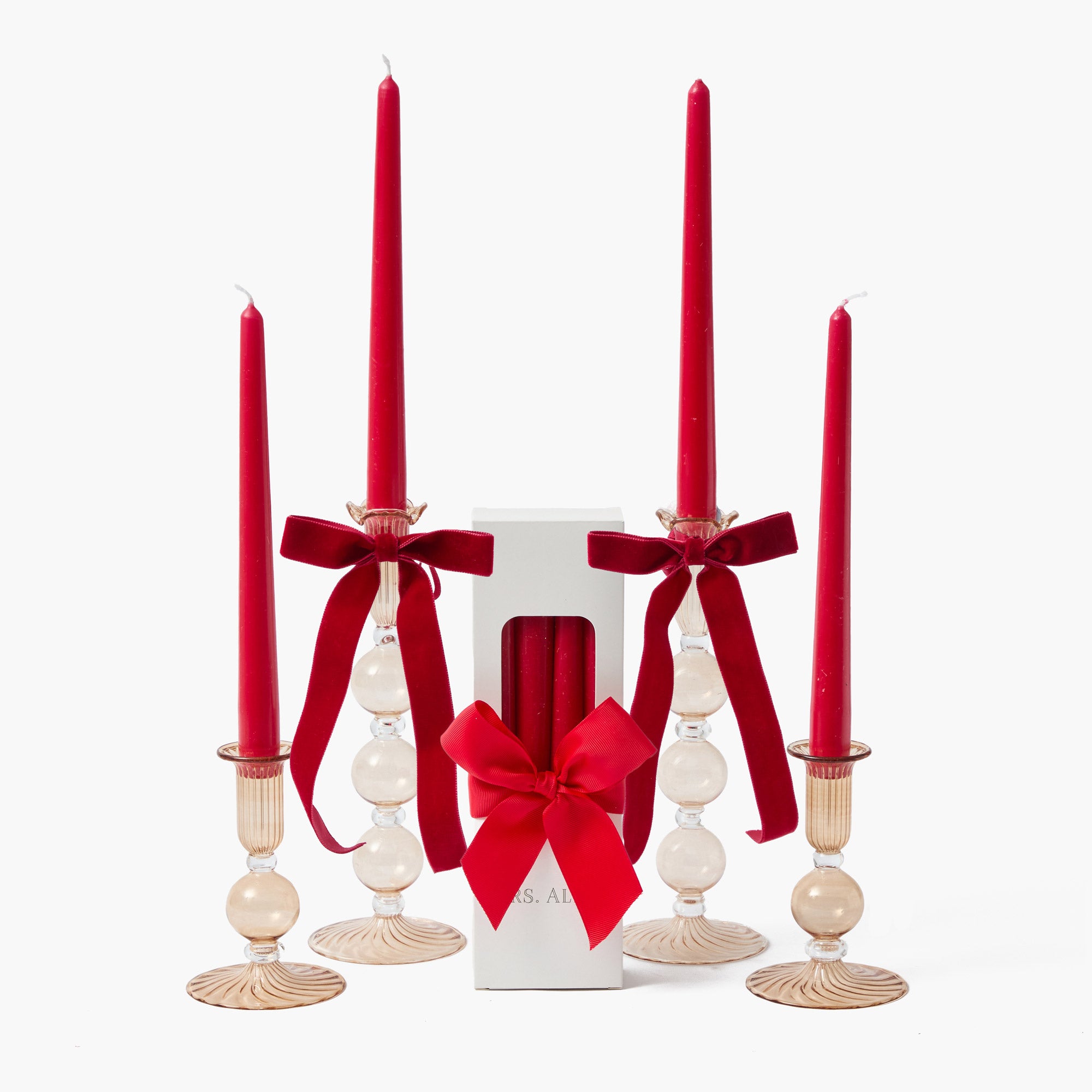 Eden Chestnut Ribboned Candle Set (Red)