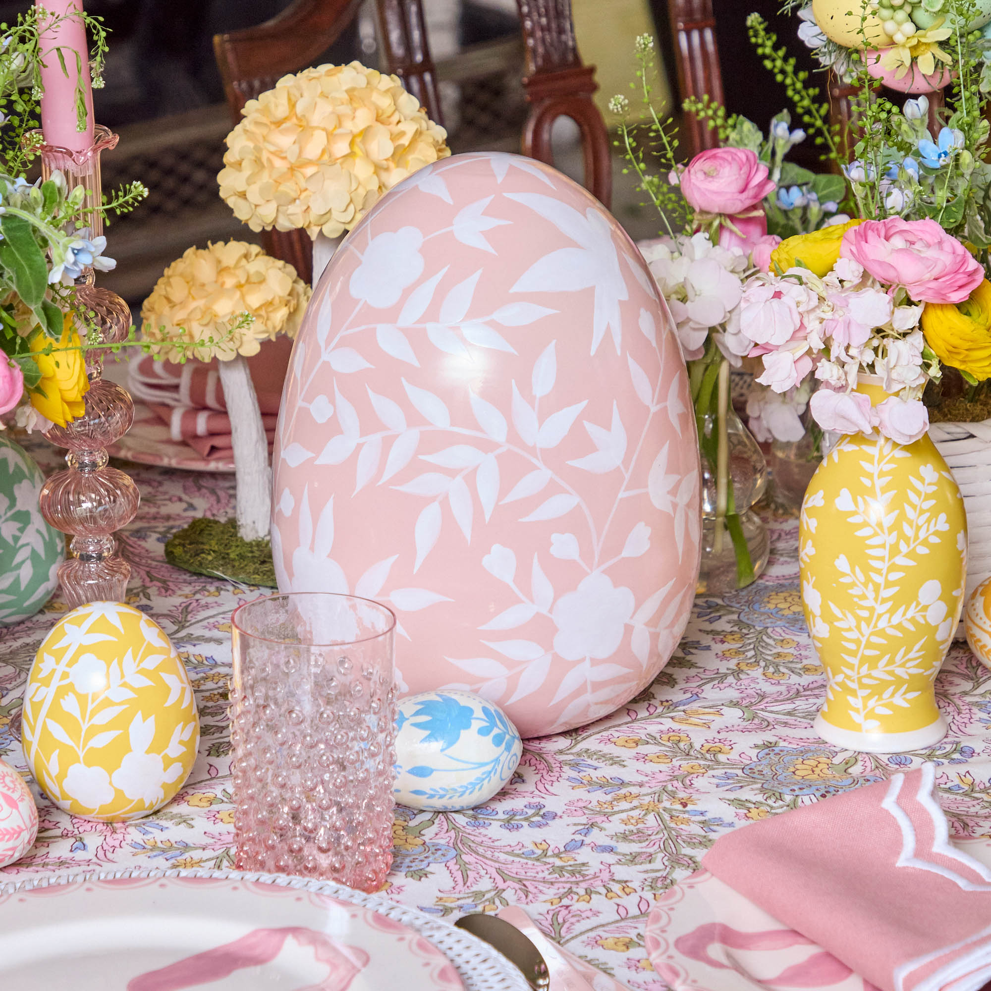 Large Pink Floral Tole Egg