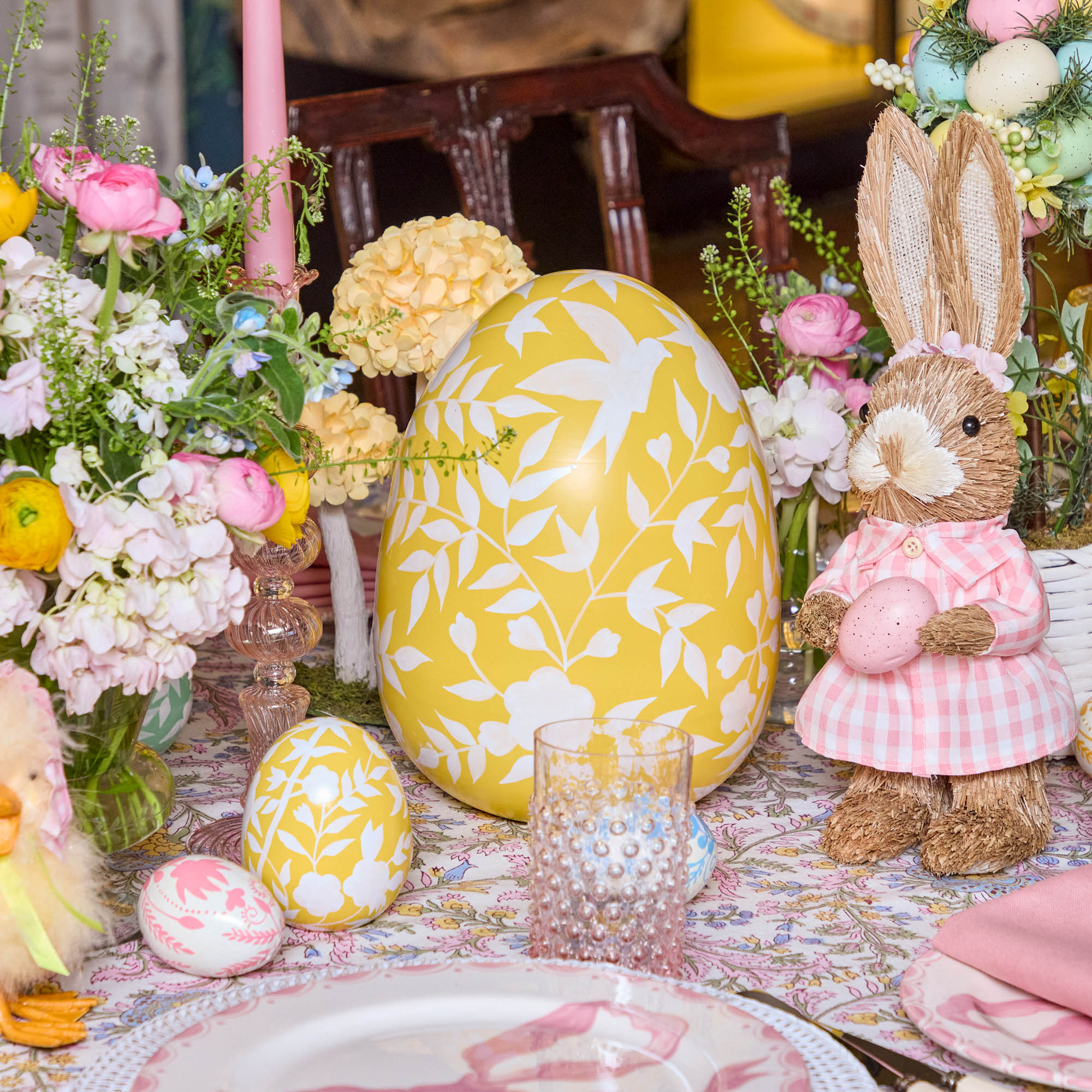 Large Yellow Floral Tole Egg