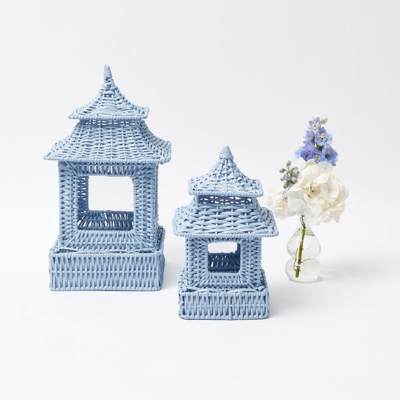 Mini Blue Rattan Pagoda Lanterns (Pair) - Mrs. Alice