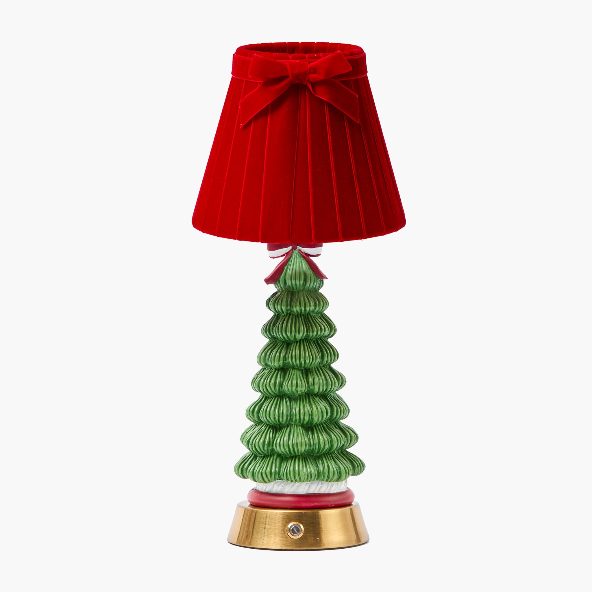 Jolly Christmas Tree Rechargeable Lamp with Red Velvet Bow Lampshade (18cm)