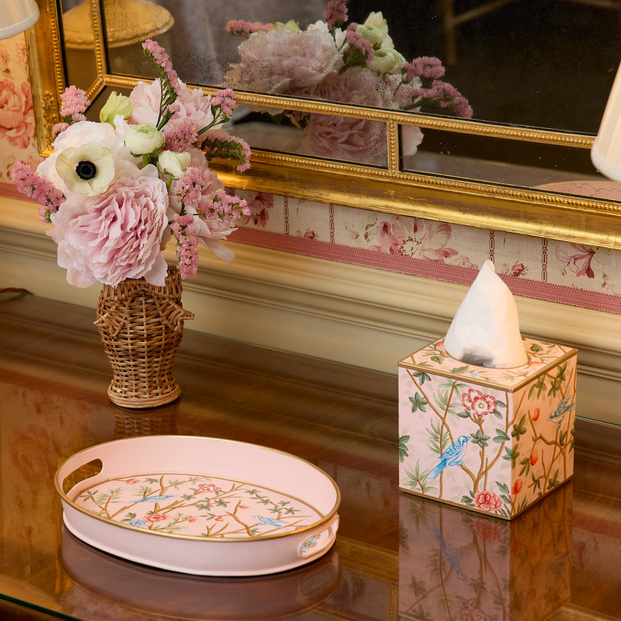 Pink Chinoiserie Tole Tissue Box