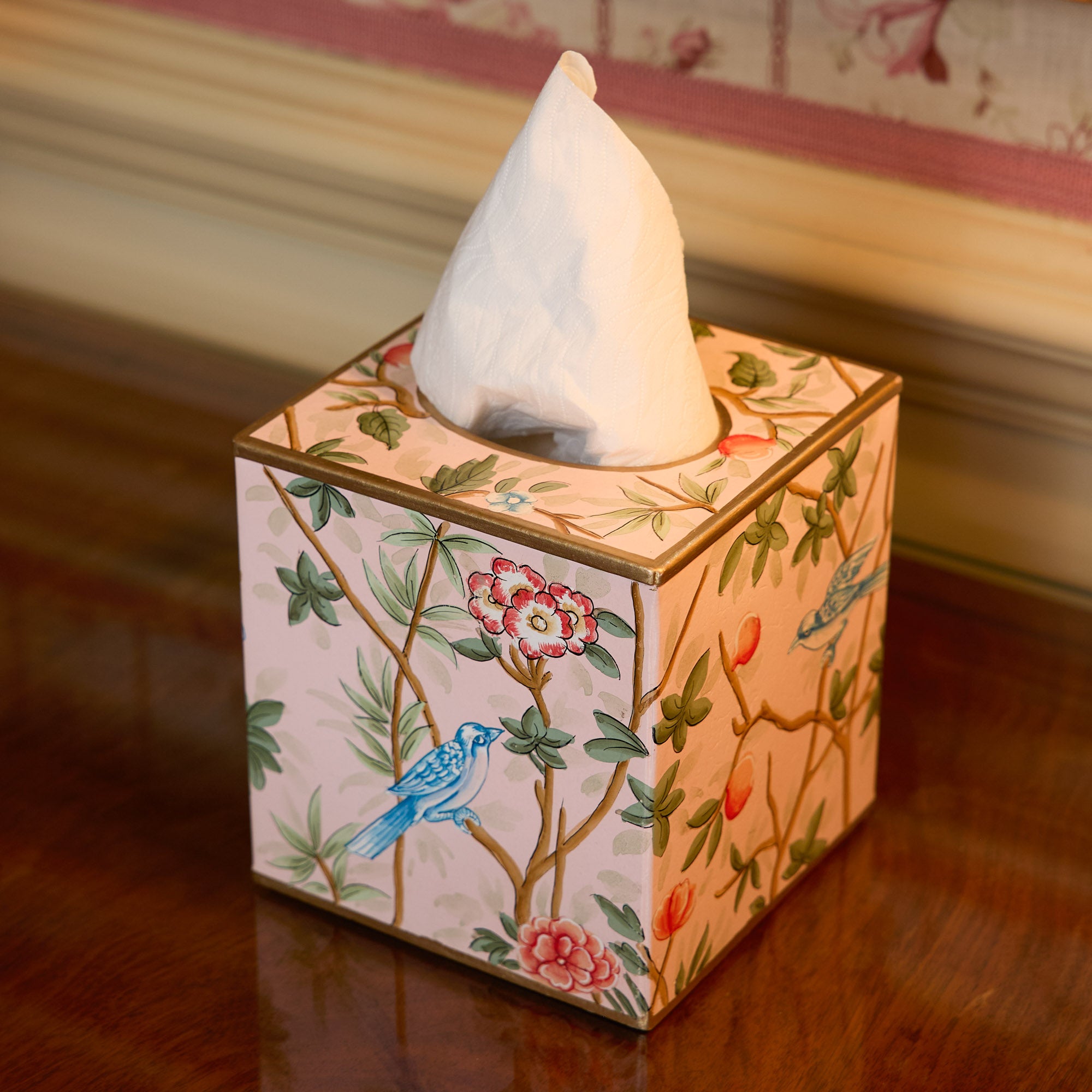 Pink Chinoiserie Tole Tissue Box
