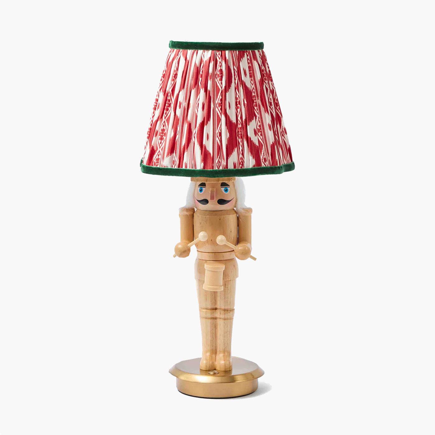 Pair of Nutcracker Rechargeable Lamps with Red & Green Ikat Shades (18cm)