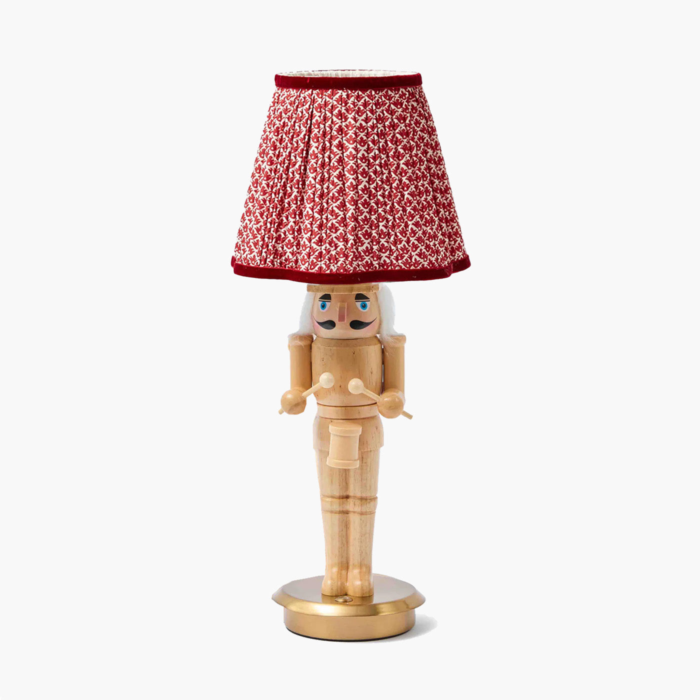 Pair of Nutcracker Rechargeable Lamps with Red Lotus Shades (18cm)
