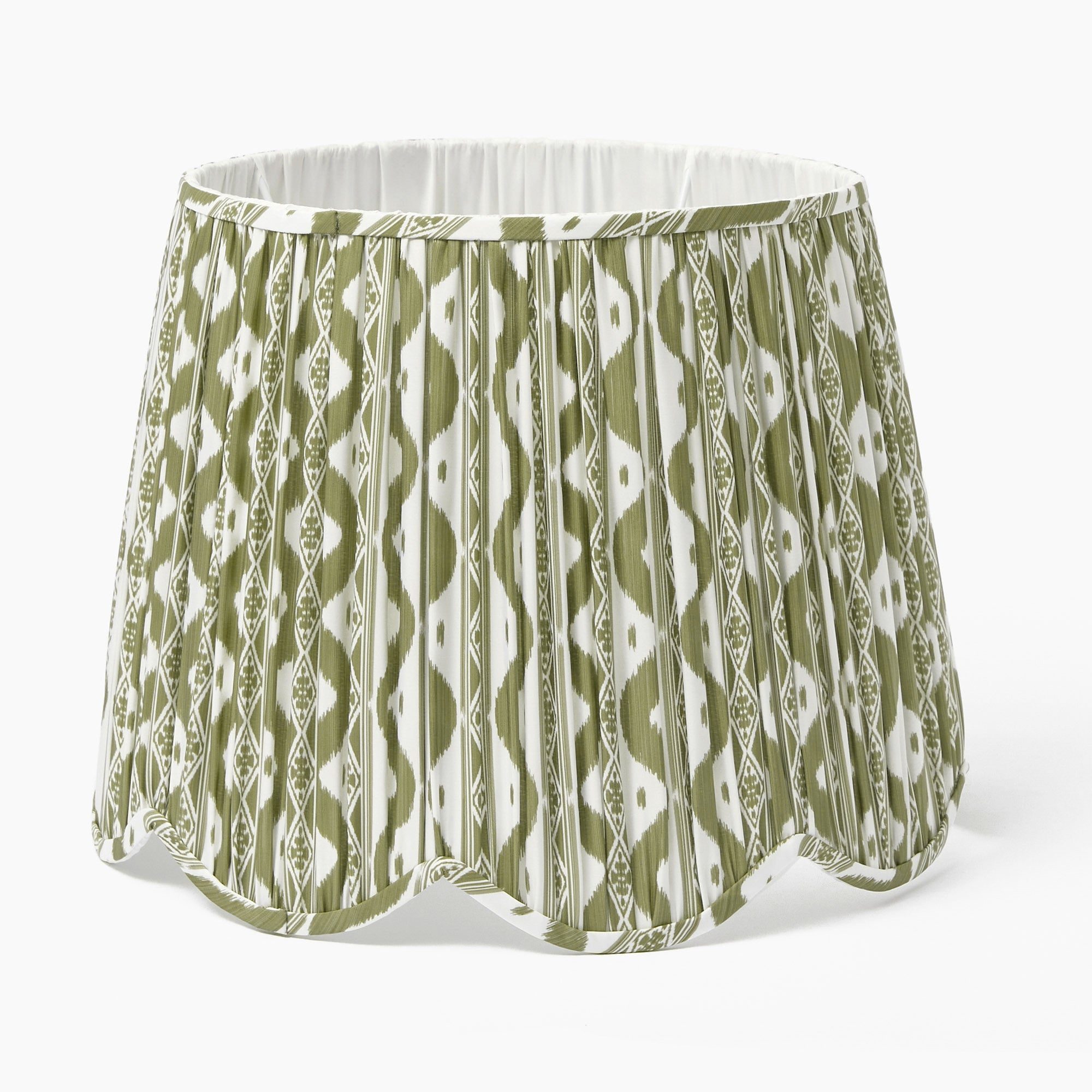 Olive Ikat Deep Scalloped Lampshade (40cm)