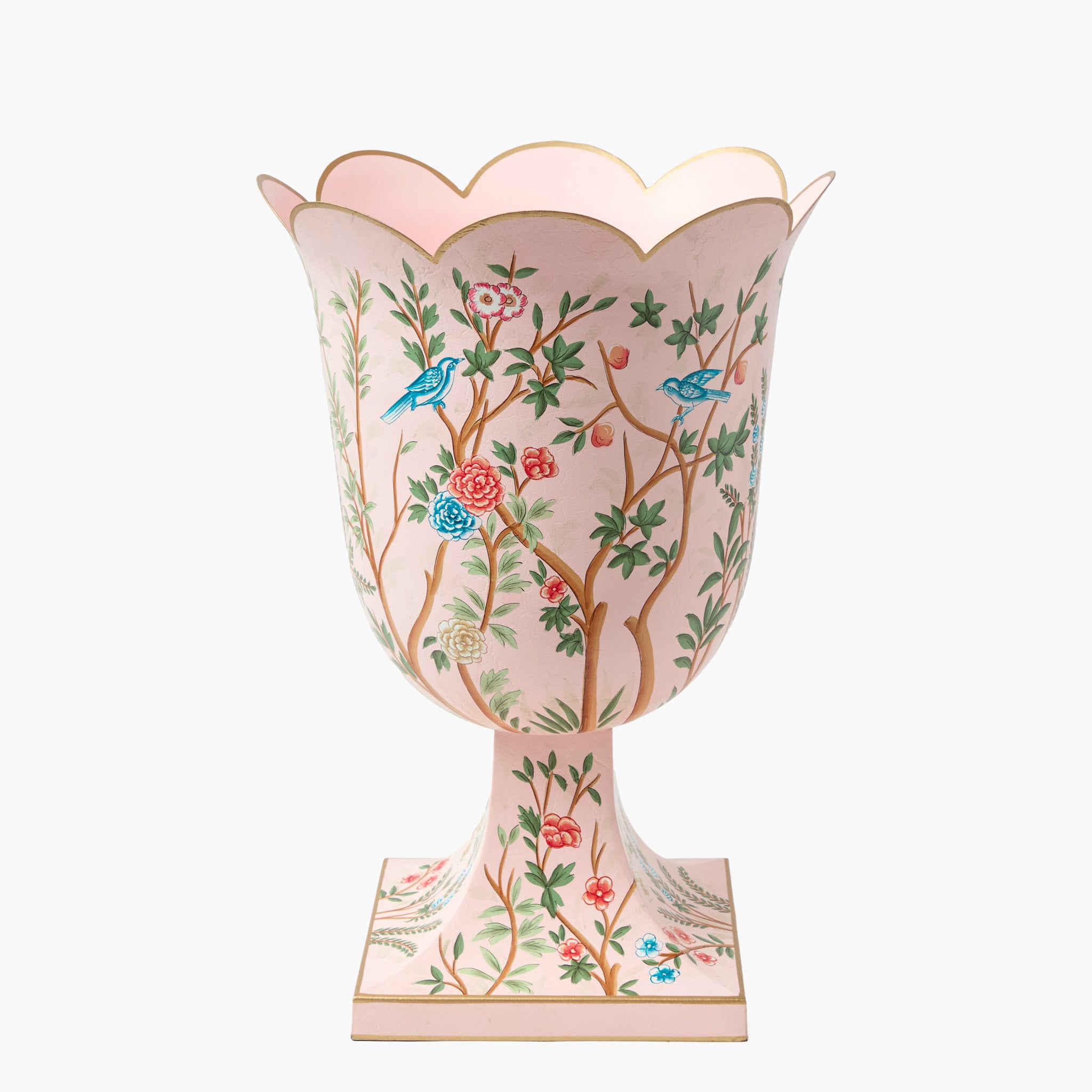 Pink Chinoiserie Tole Urn & Pedestal