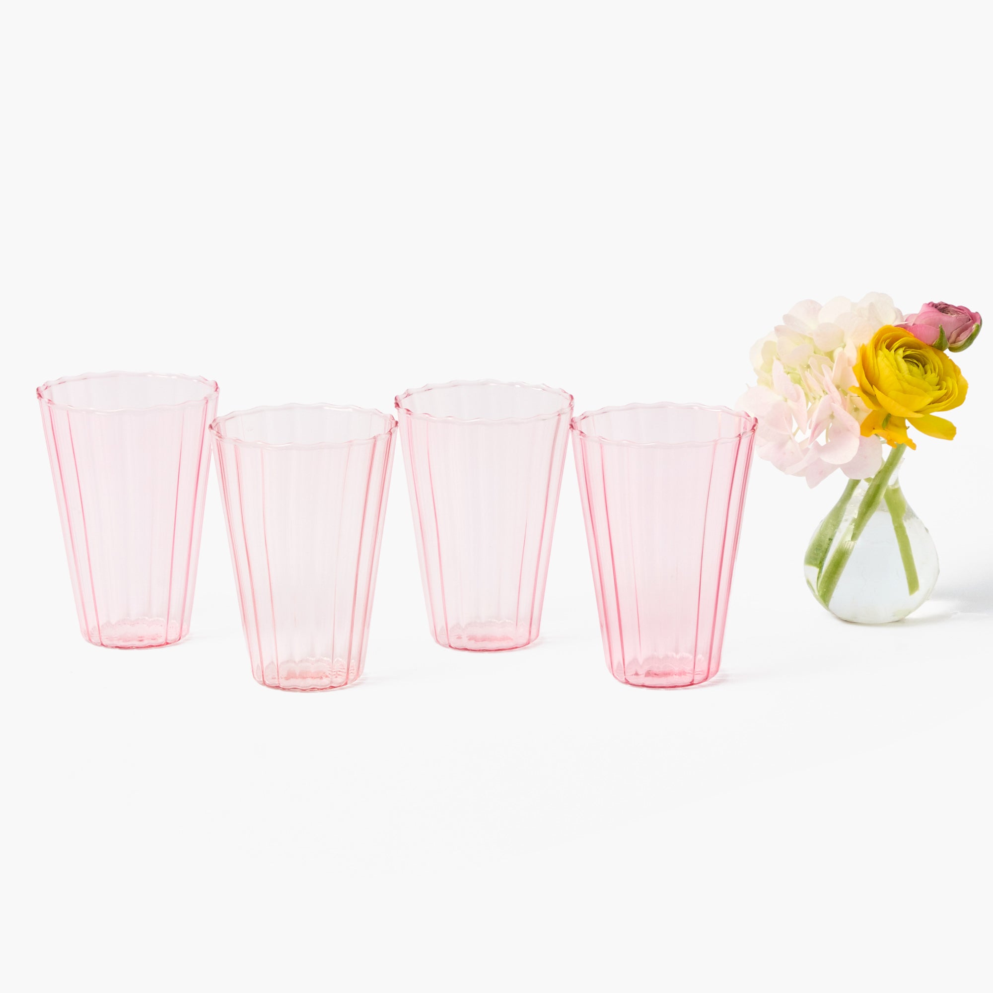 Pink Fluted Water Glasses (Set of 4)