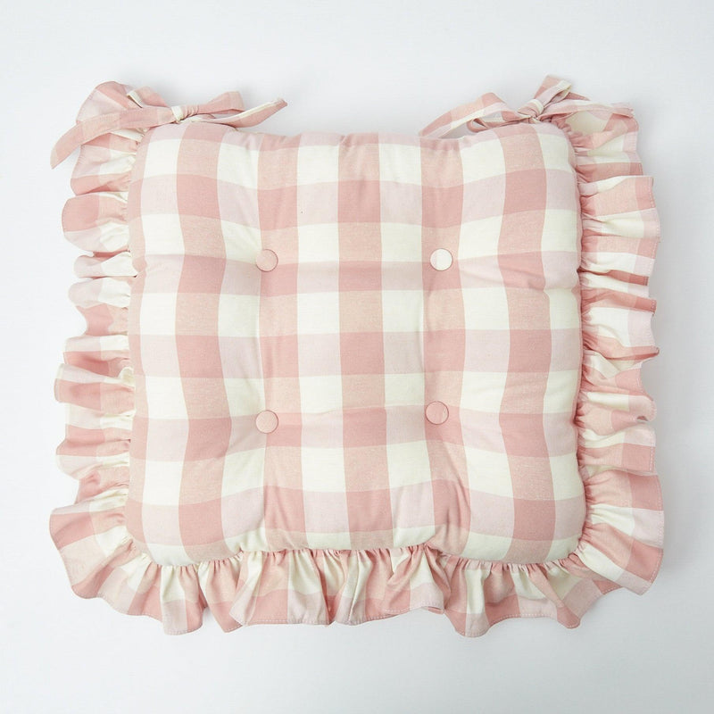 Pink Gingham Ruffle Seat Pad Cushion (Set of 4) - Mrs. Alice