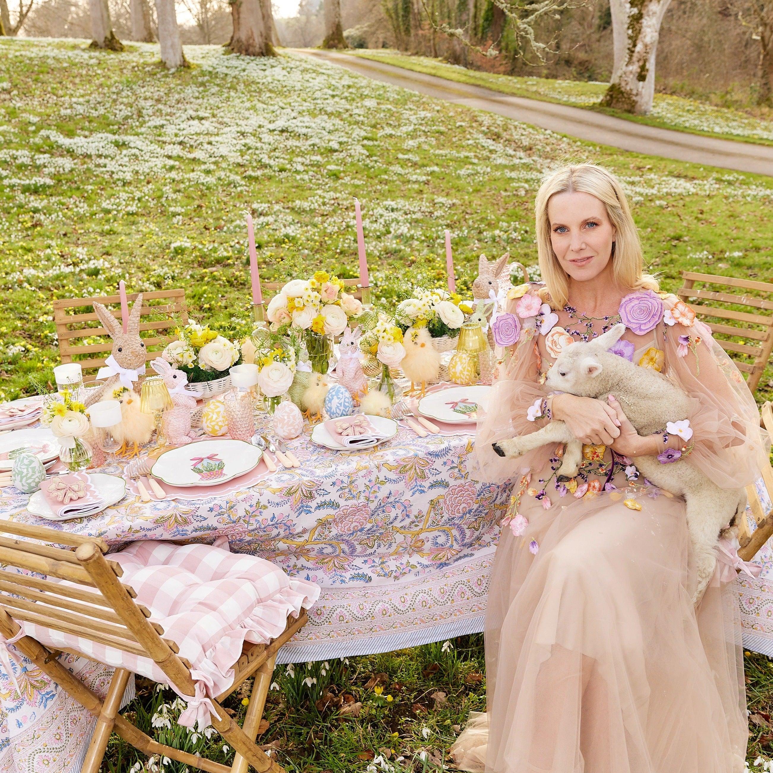 Pink Gingham Ruffle Seat Pad Cushion (Set of 4) - Mrs. Alice