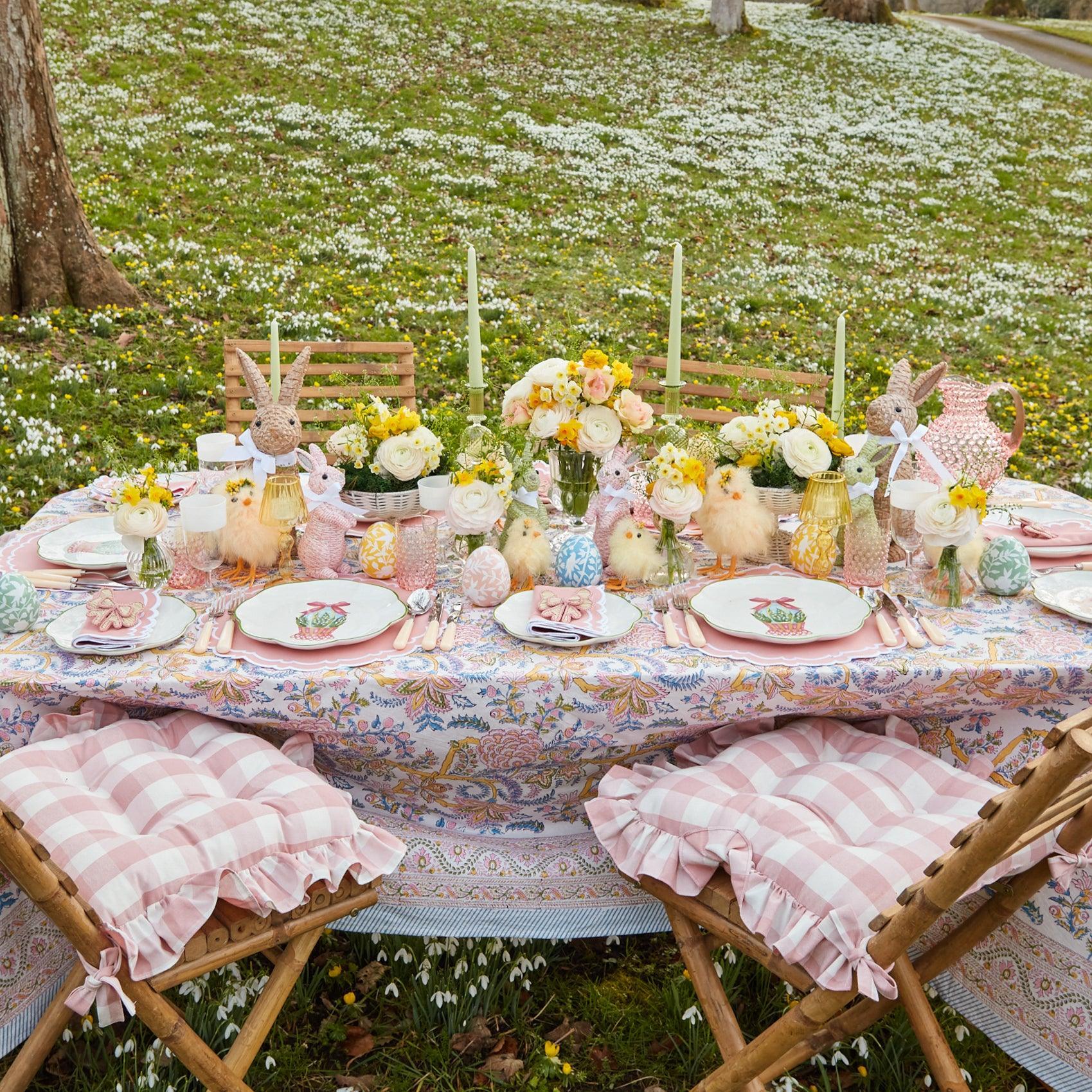 Pink Gingham Ruffle Seat Pad Cushion (Set of 4) - Mrs. Alice