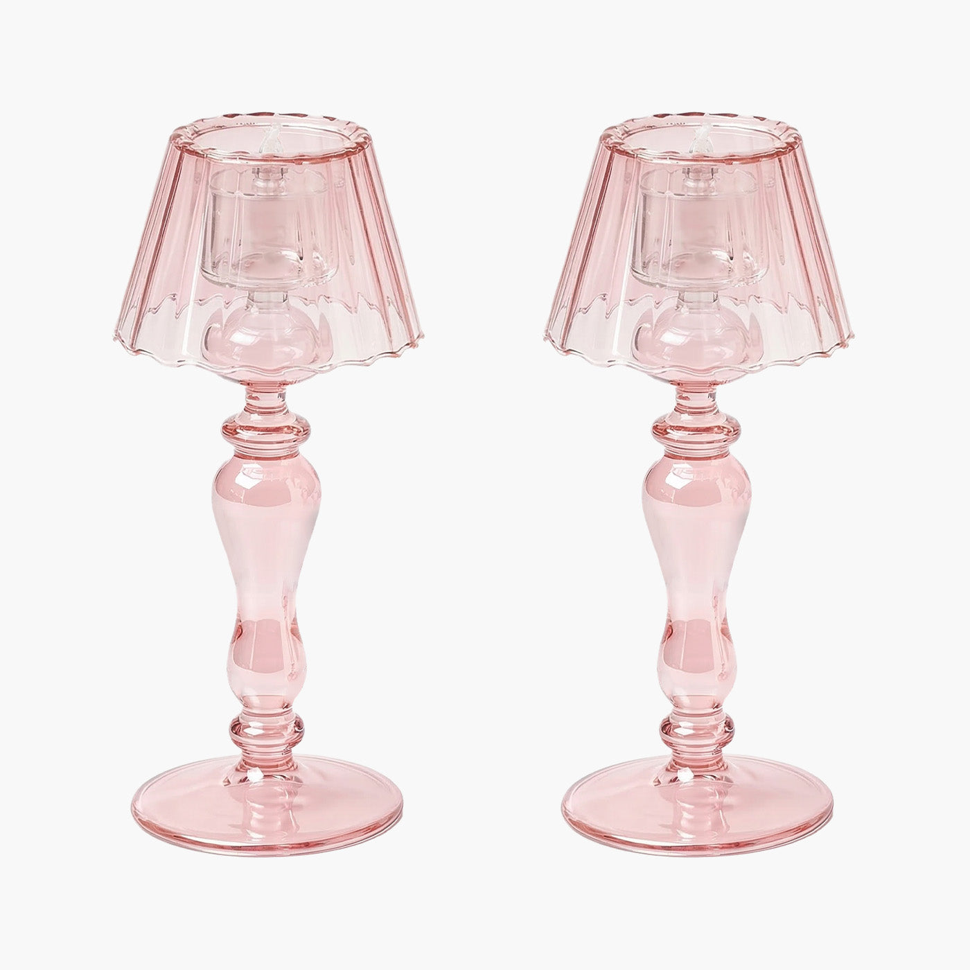 Pink Glass Lantern Tea Light Holder (Pair) - 24cm