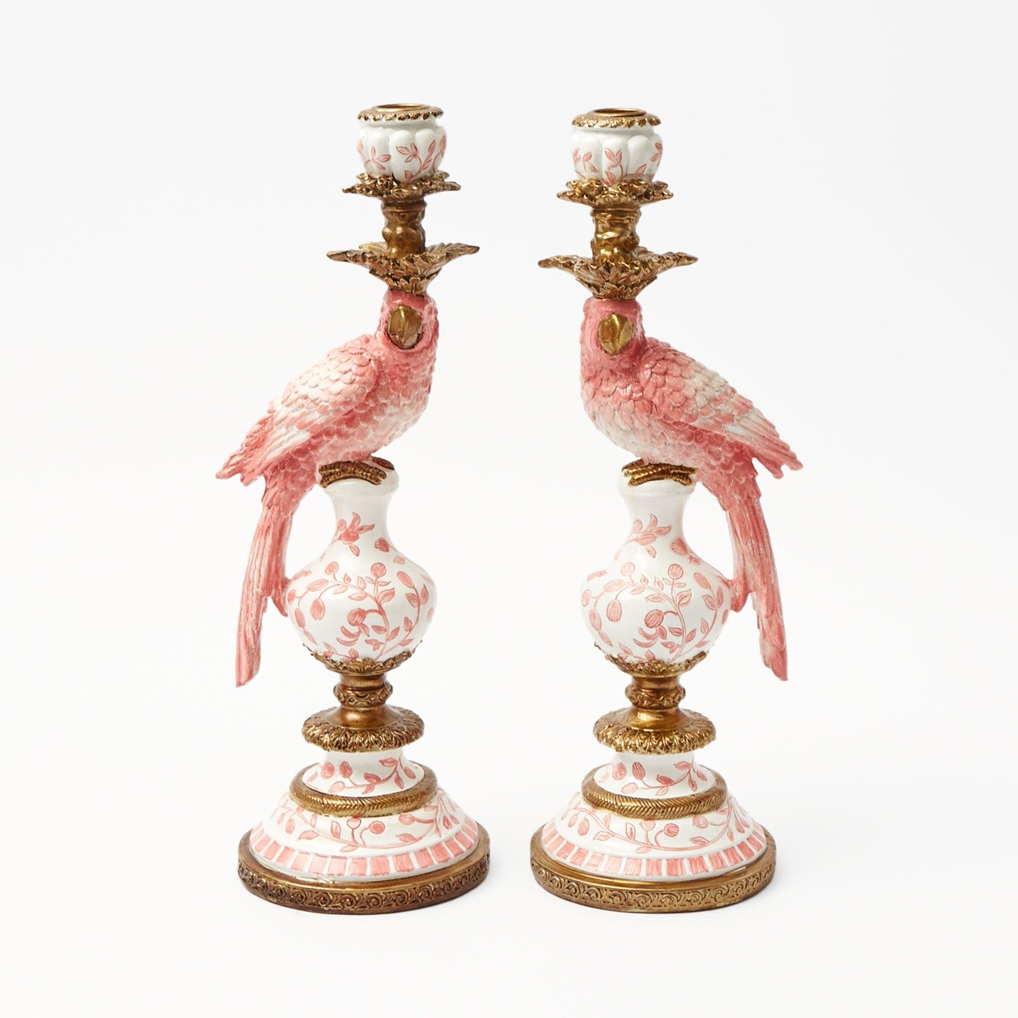 Pink Parrot Candle Holder (Pair) - Mrs. Alice