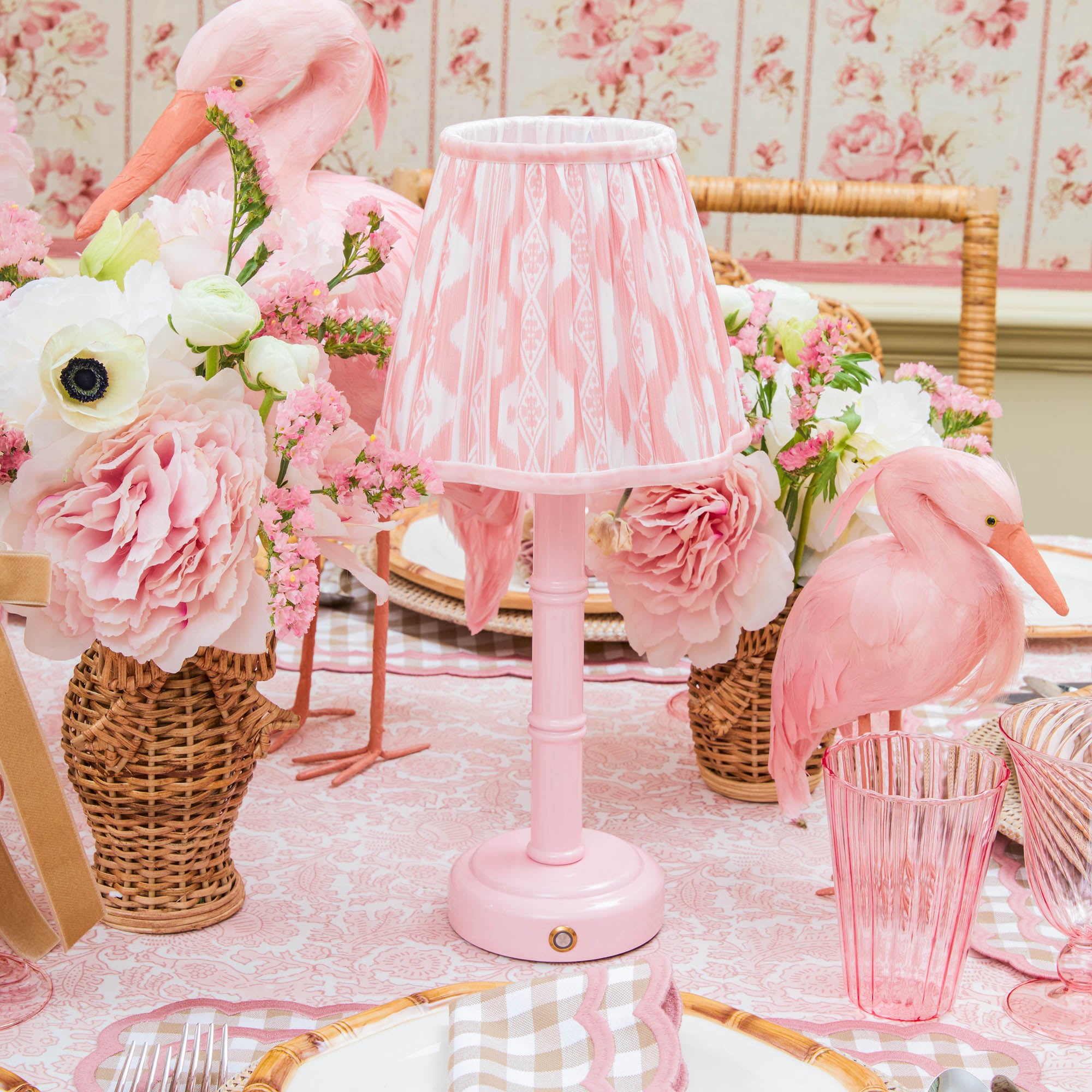 Pink Leonora Lacquer Rechargeable Lamp with Pink Ikat Shade (18cm)