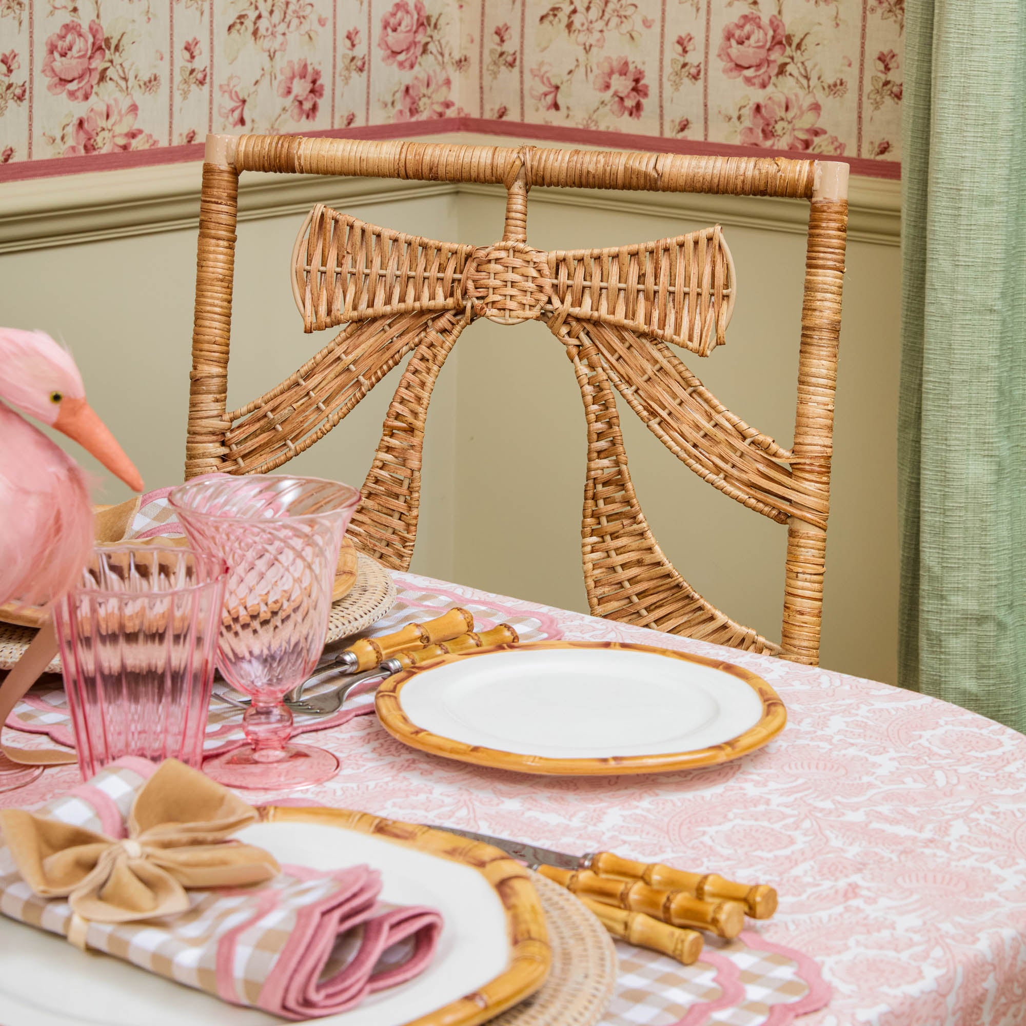 Celine Bow Rattan Chair with Putty Ikat Cushion