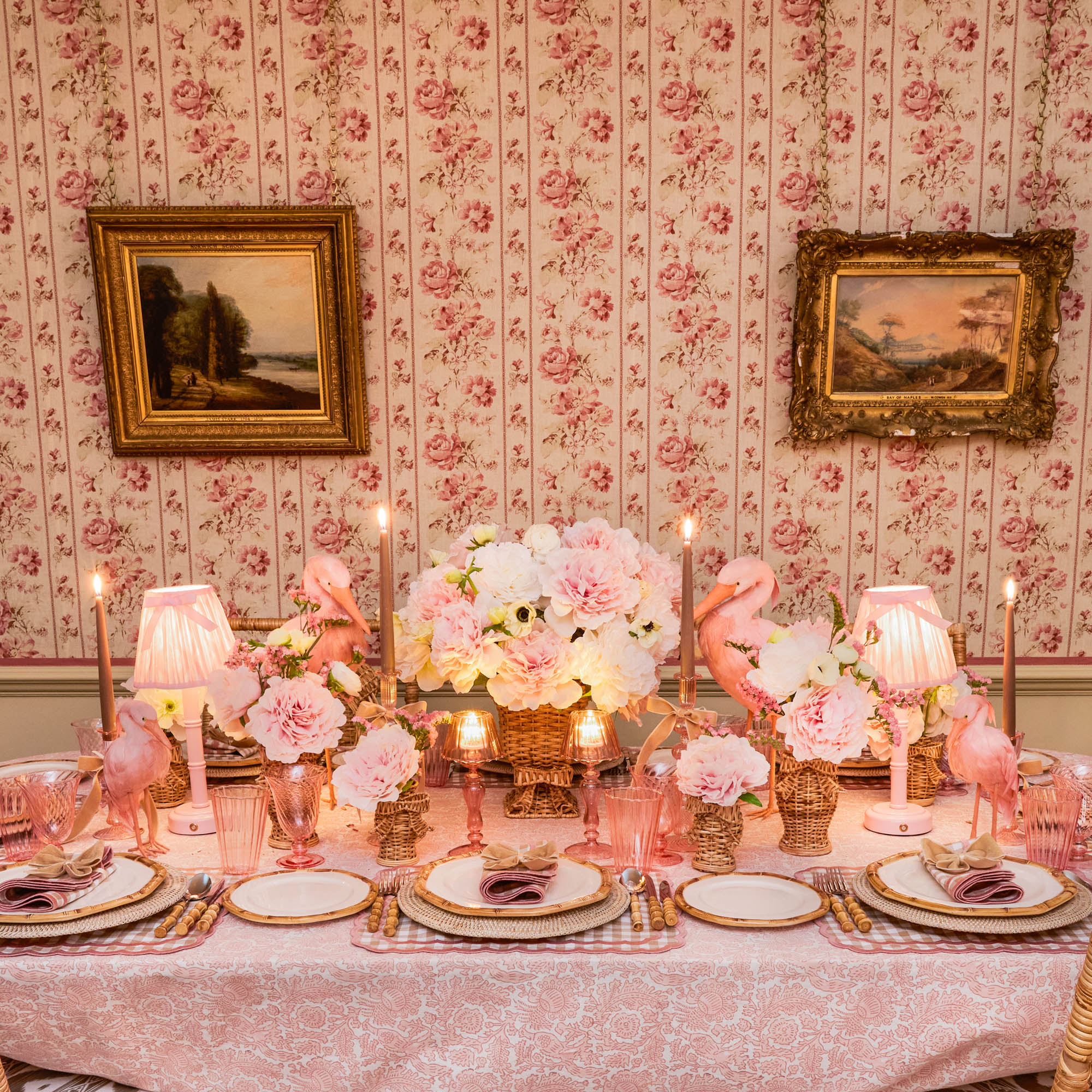 Pink Glass Lantern Tea Light Holder (Pair) - 24cm