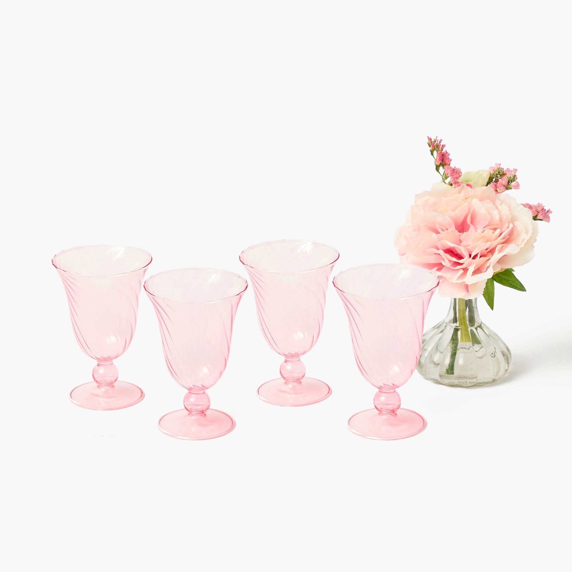 Pink Fluted Wine Glasses (Set of 4)