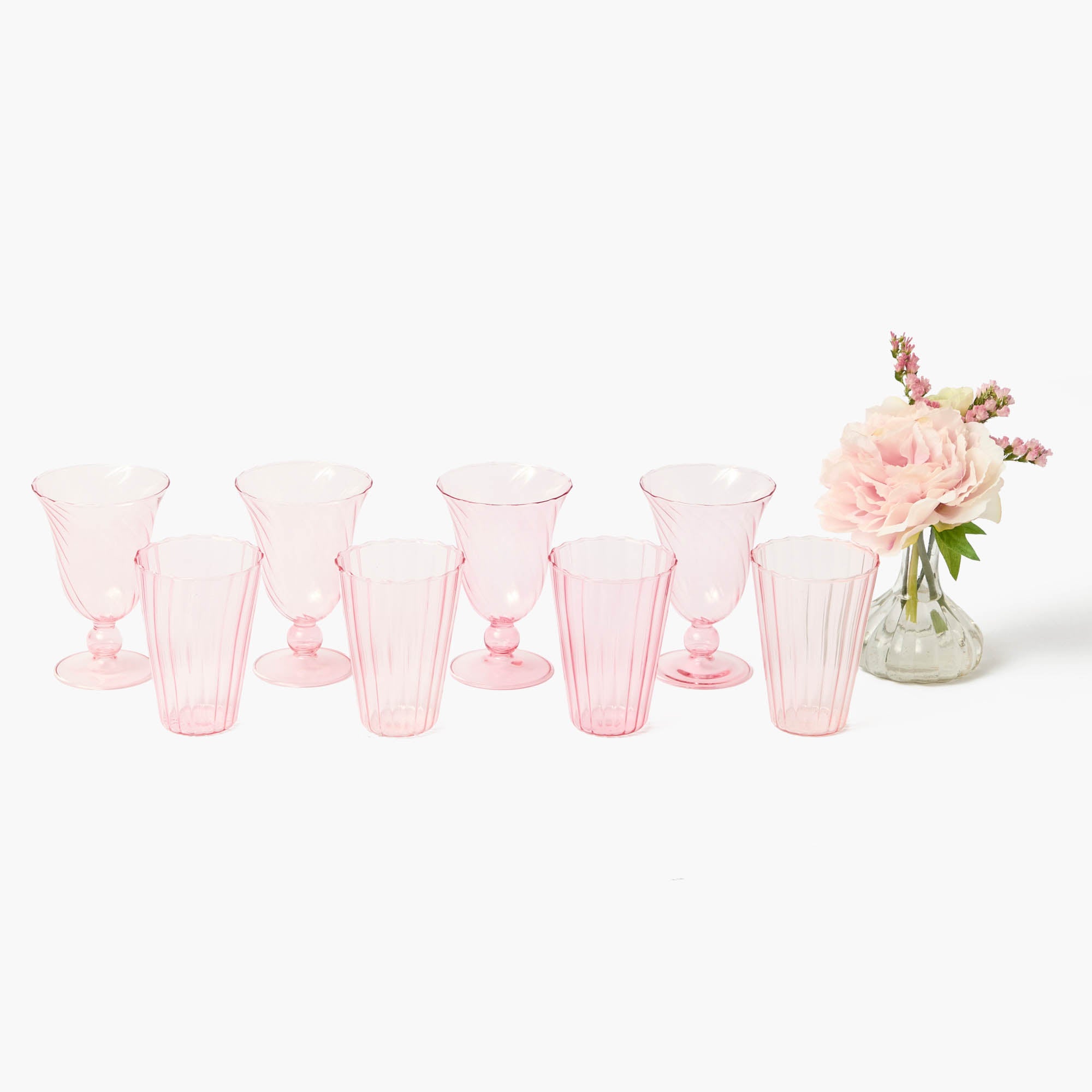 Pink Fluted Glassware (Set of 8)