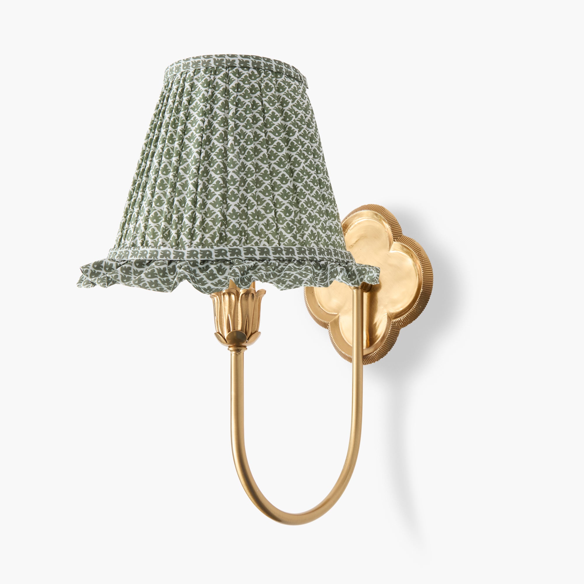 Quatrefoil Rechargeable Wall Light with Olive Lotus Ruffle Shade (18cm)