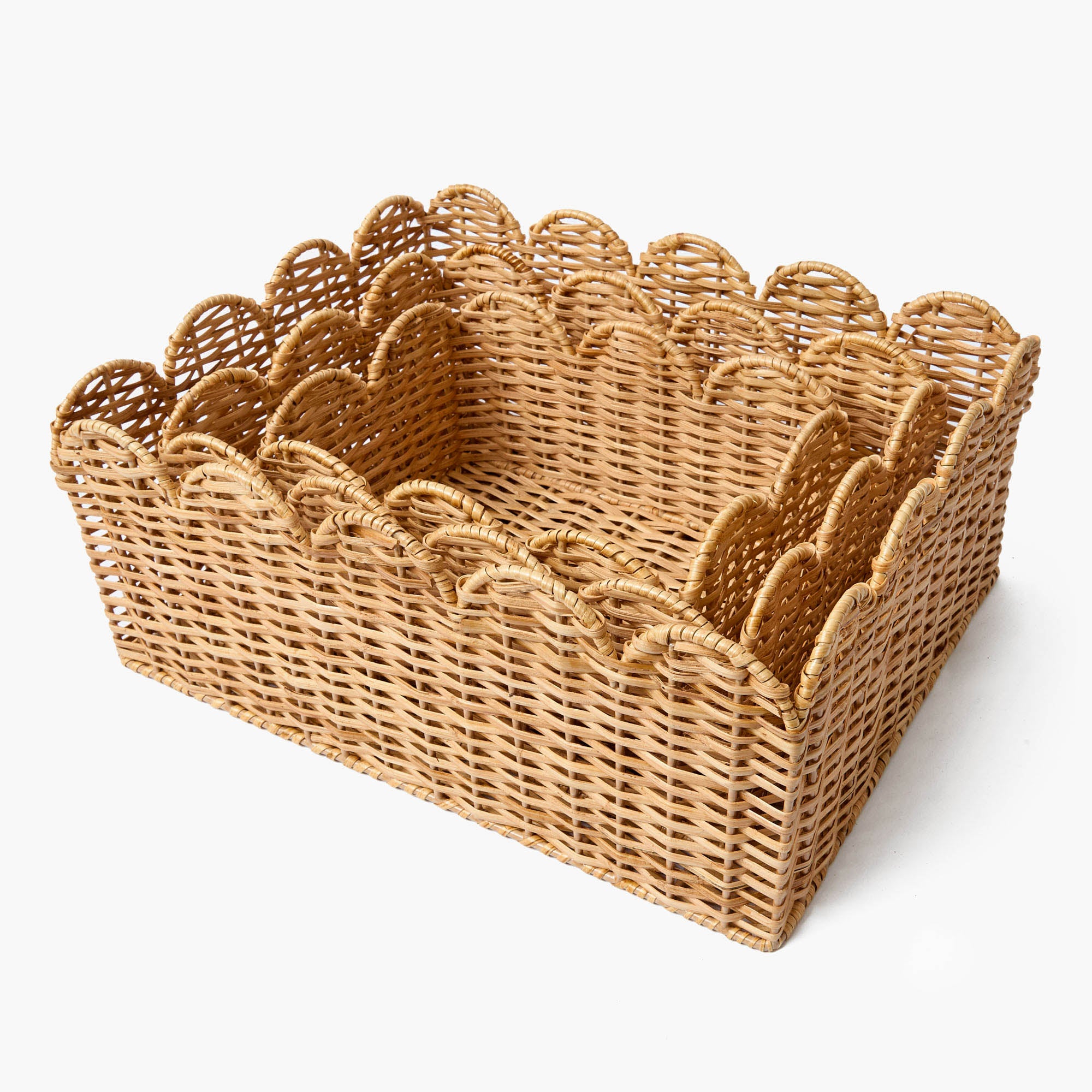 Scalloped Rattan Baskets (Set of 3)