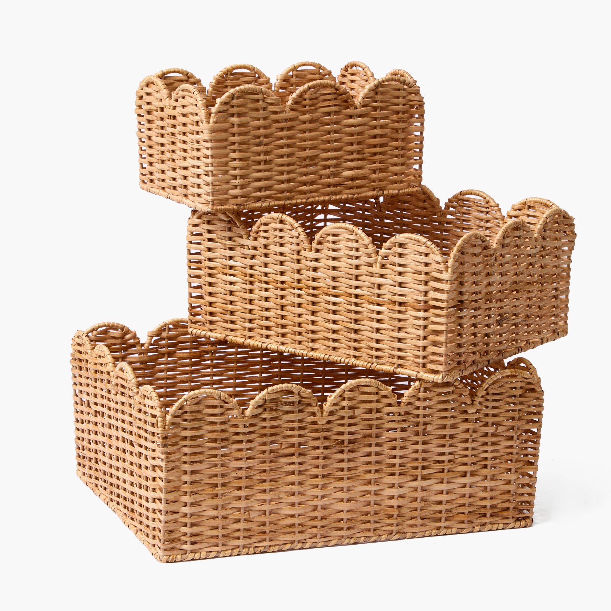 Scalloped Rattan Baskets (Set of 3)