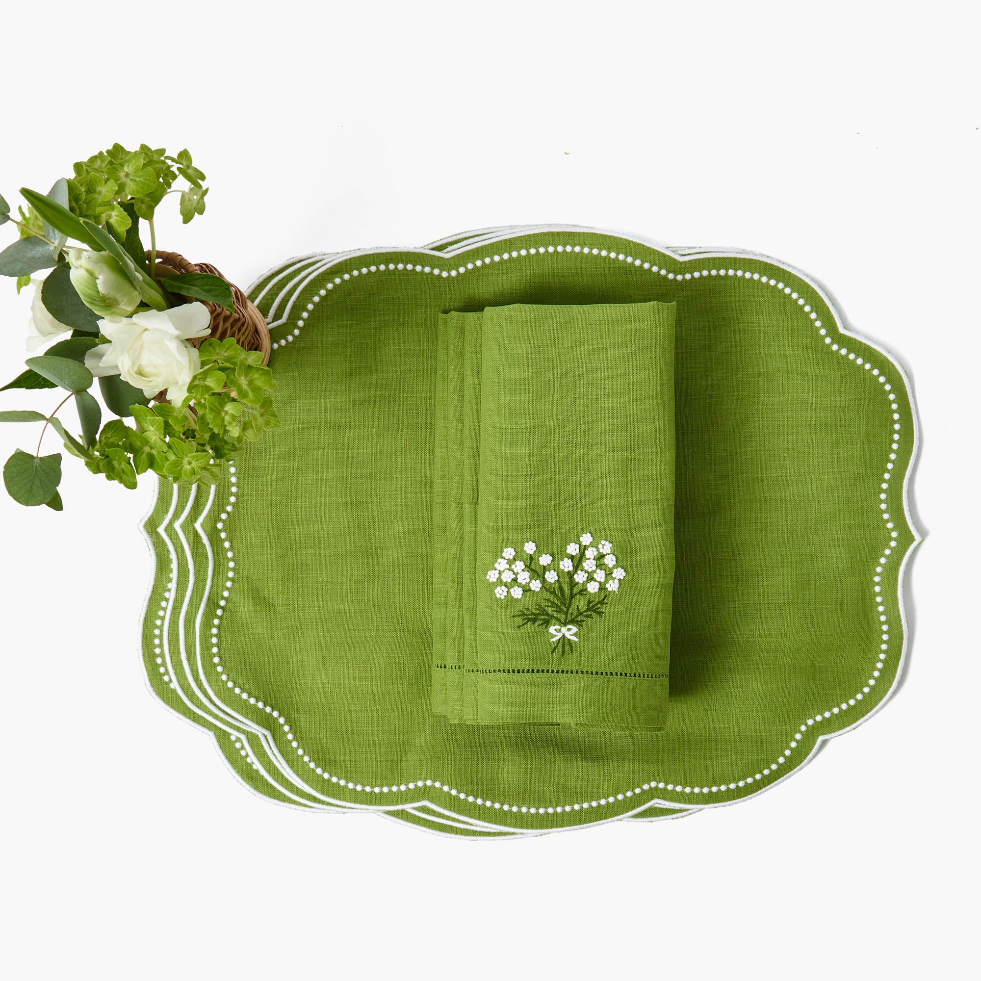Eloise Green Linen Placemats & Hydrangea Napkins (Set of 4)
