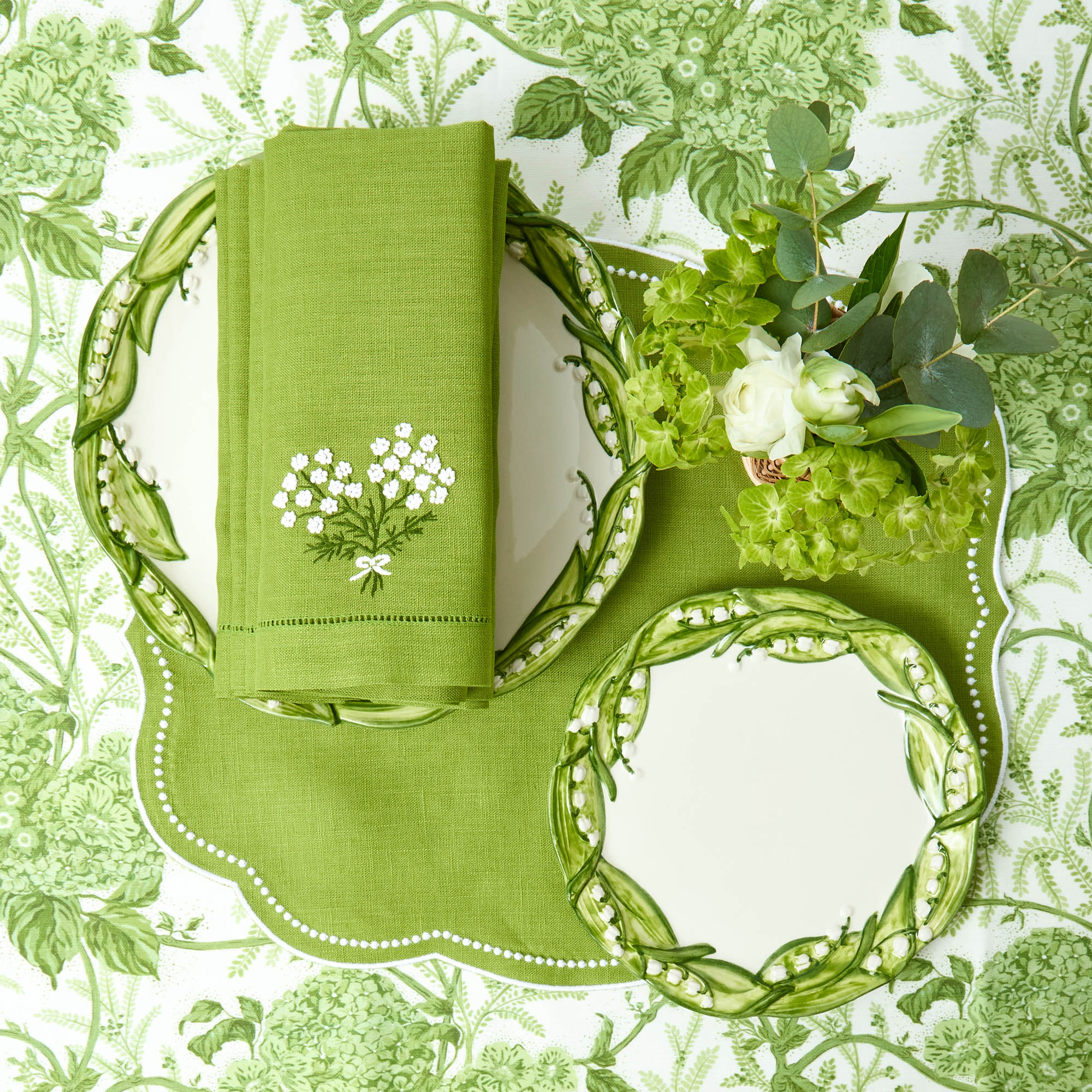 Eloise Green Linen Placemats & Hydrangea Napkins (Set of 4)