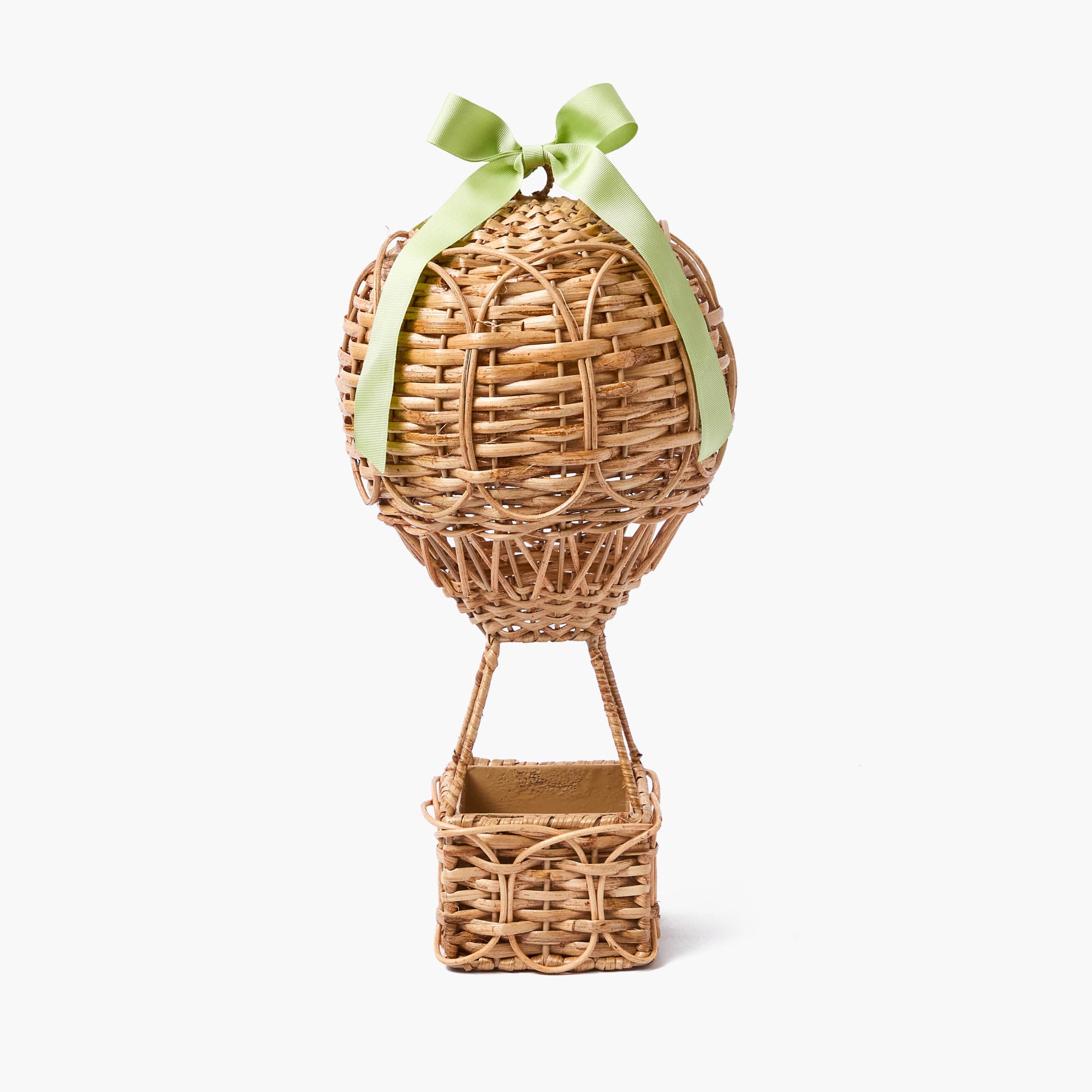 Rattan Hot Air Balloon with Green Grosgrain Bow