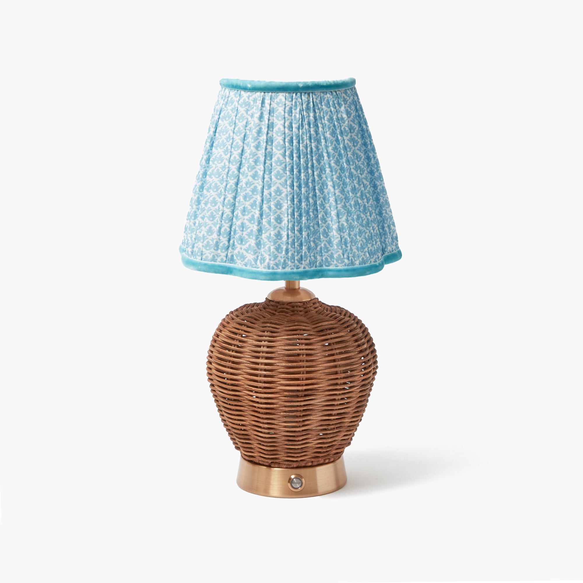 Rattan Ursula Rechargeable Lamp with Soft Blue Lotus Shade (18cm)