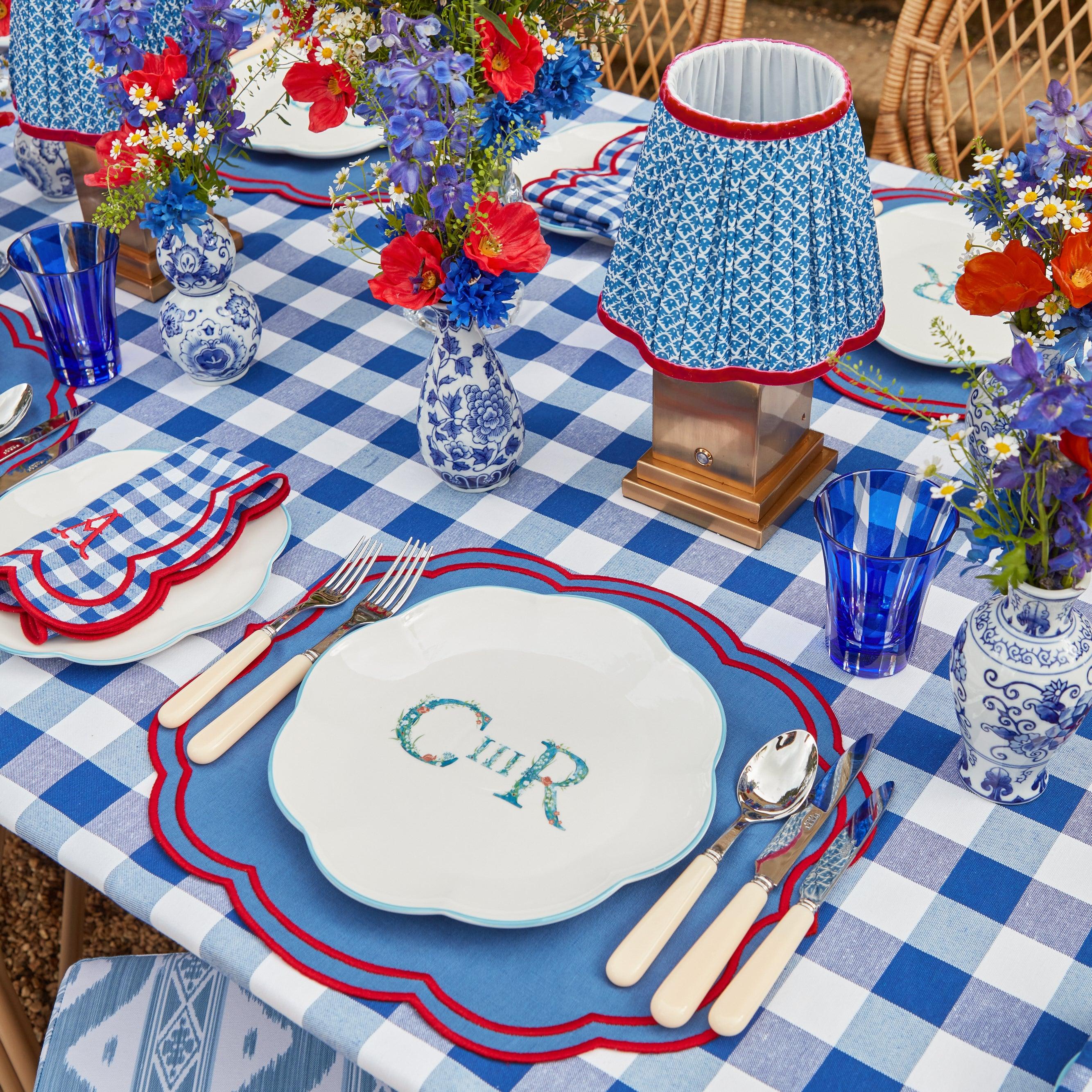 Rechargeable Lamp with Blue Lotus Lampshade - Mrs. Alice