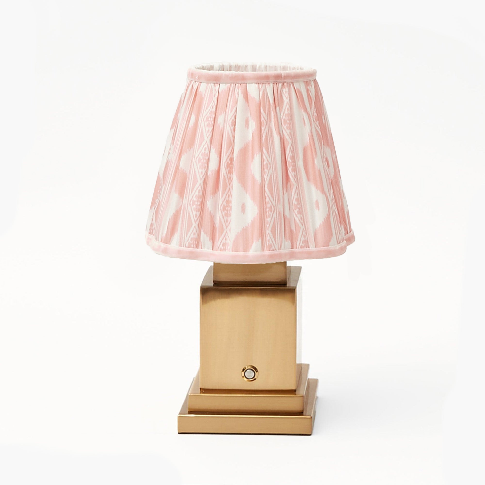 Square Rechargeable Lamp with Pink Ikat Shade (18cm)