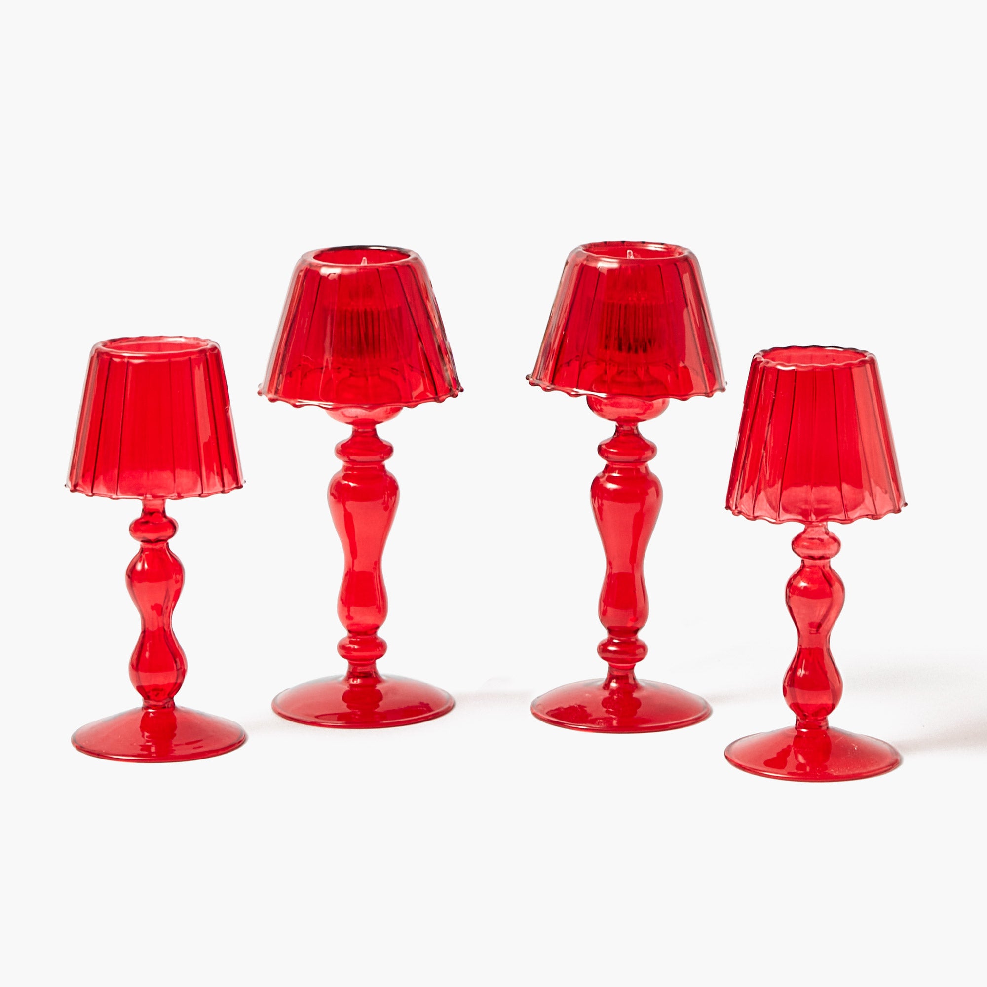 Red Glass Lantern Tea Light Holder Set