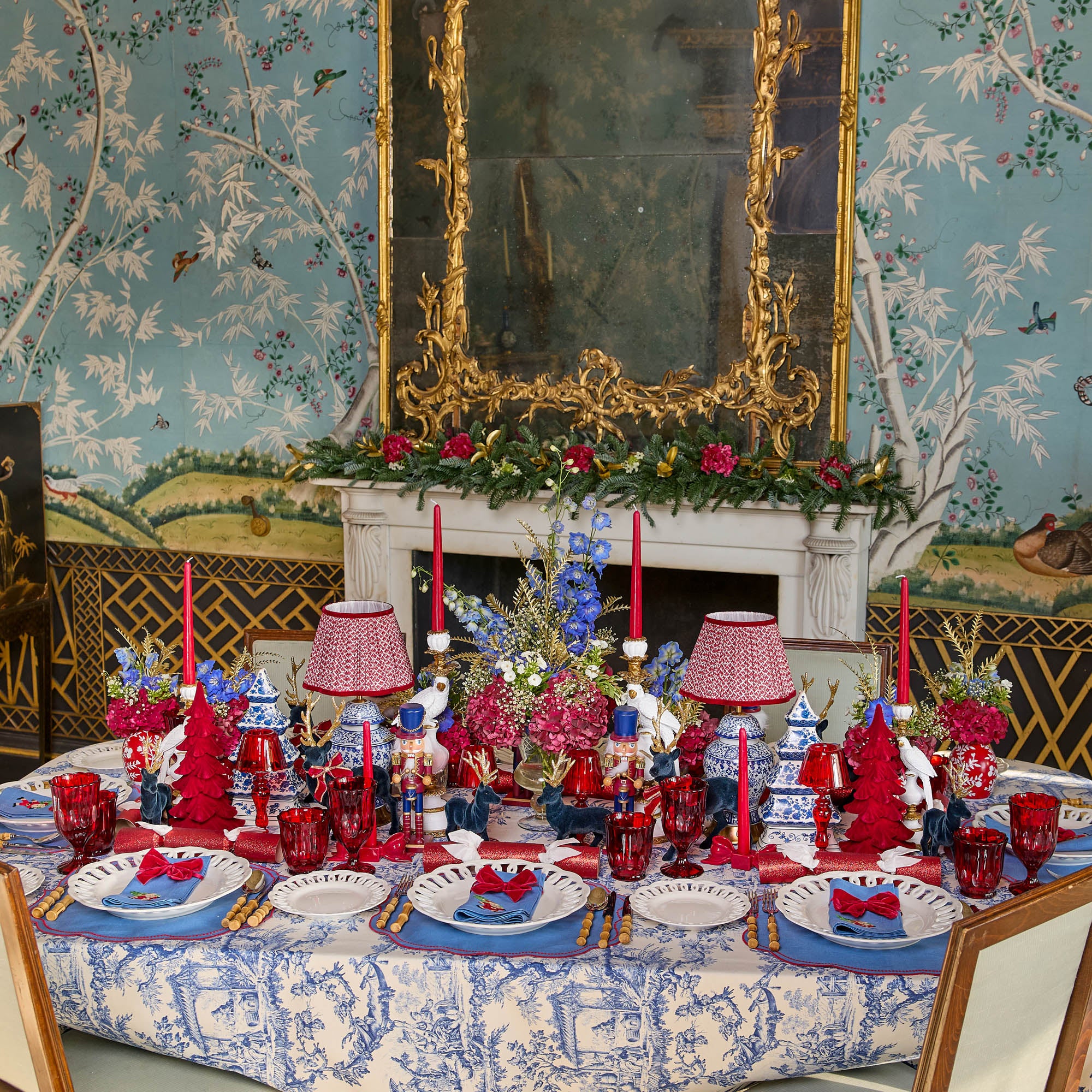 Eloise Blue & Red Placemats & Father Christmas Napkins (Set of 4)