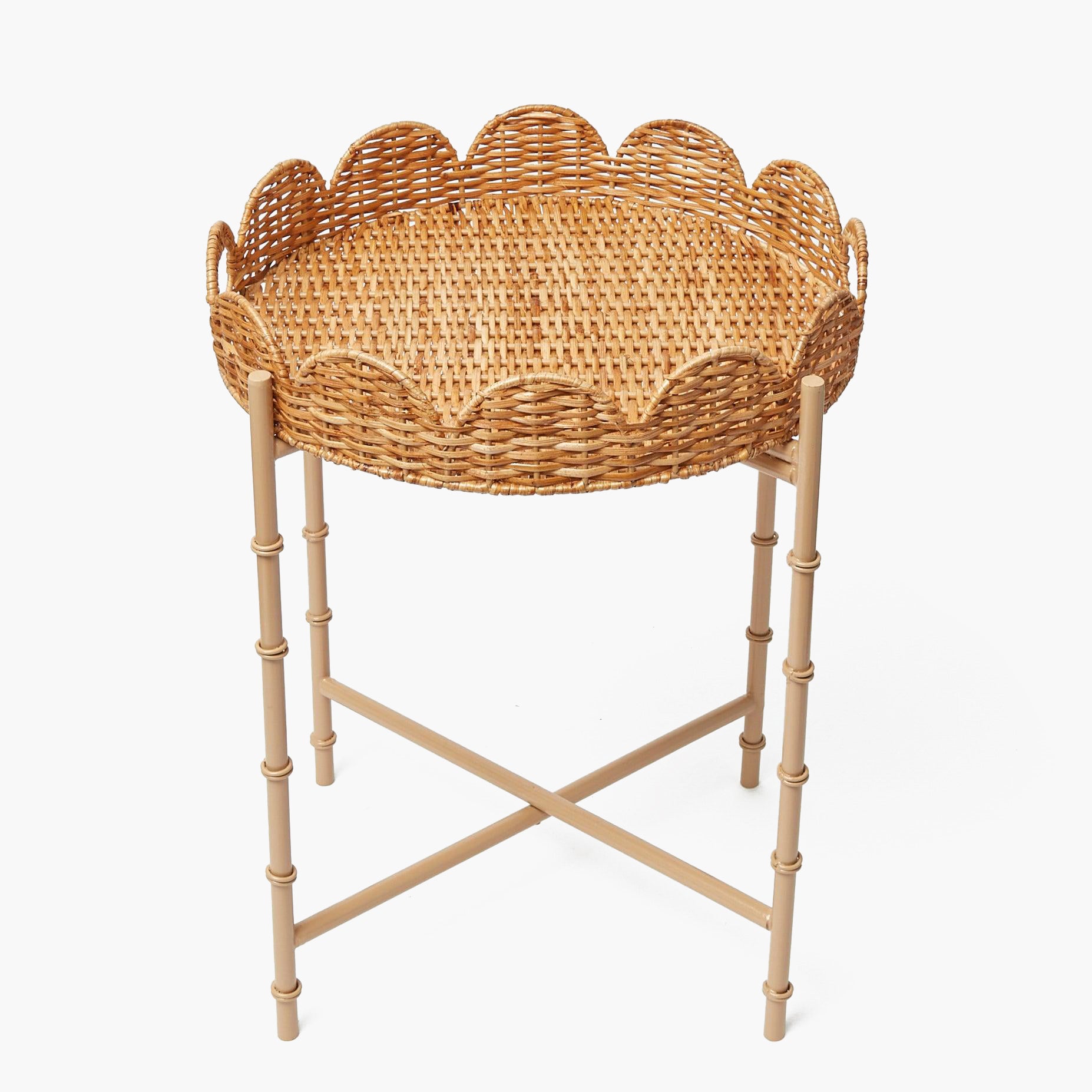 Round Scalloped Rattan Tray With Stand
