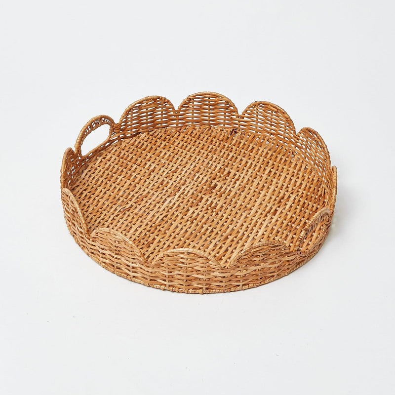 Round Scalloped Rattan Tray With Stand - Mrs. Alice