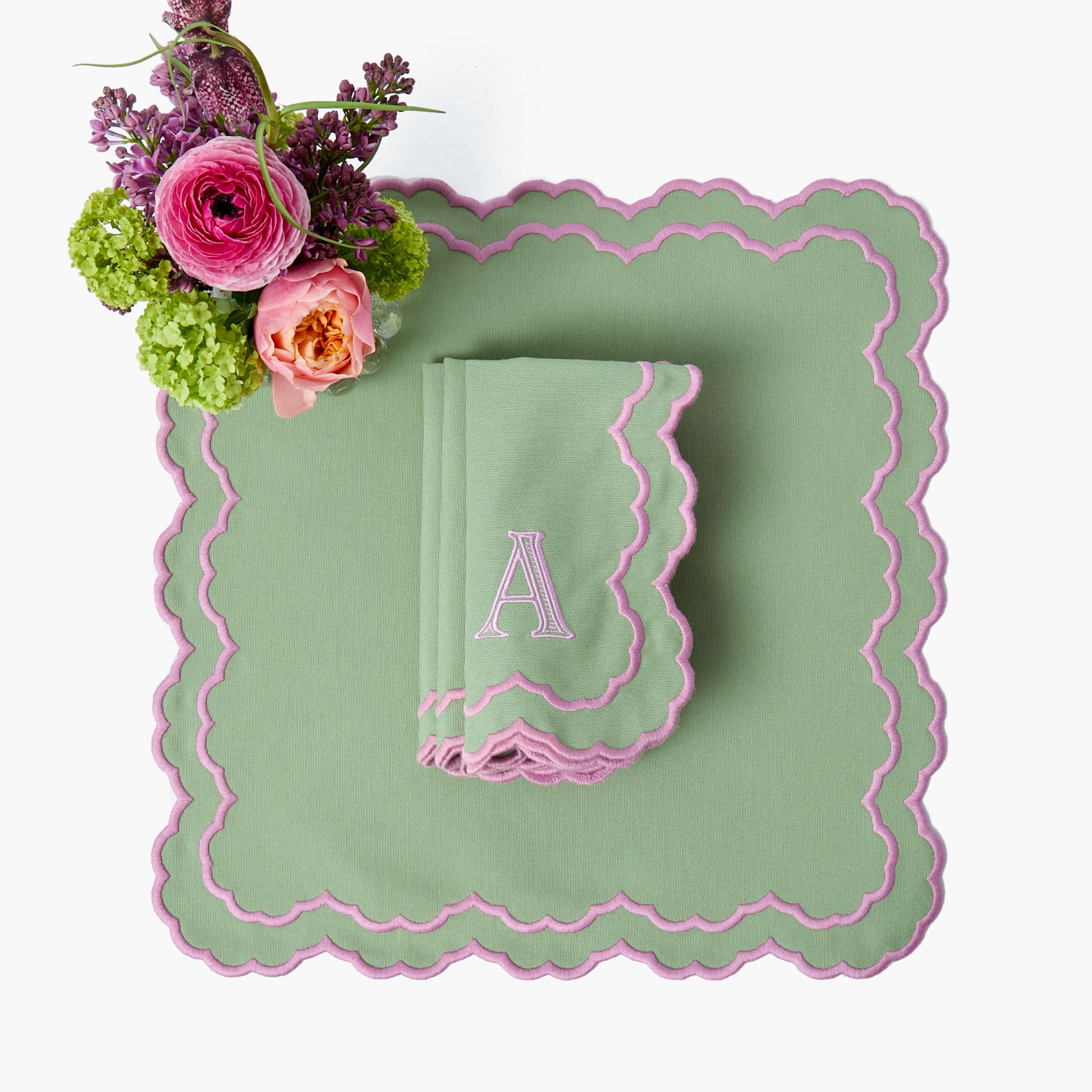 Lily Soft Green & Pink Napkins (Set of 4)