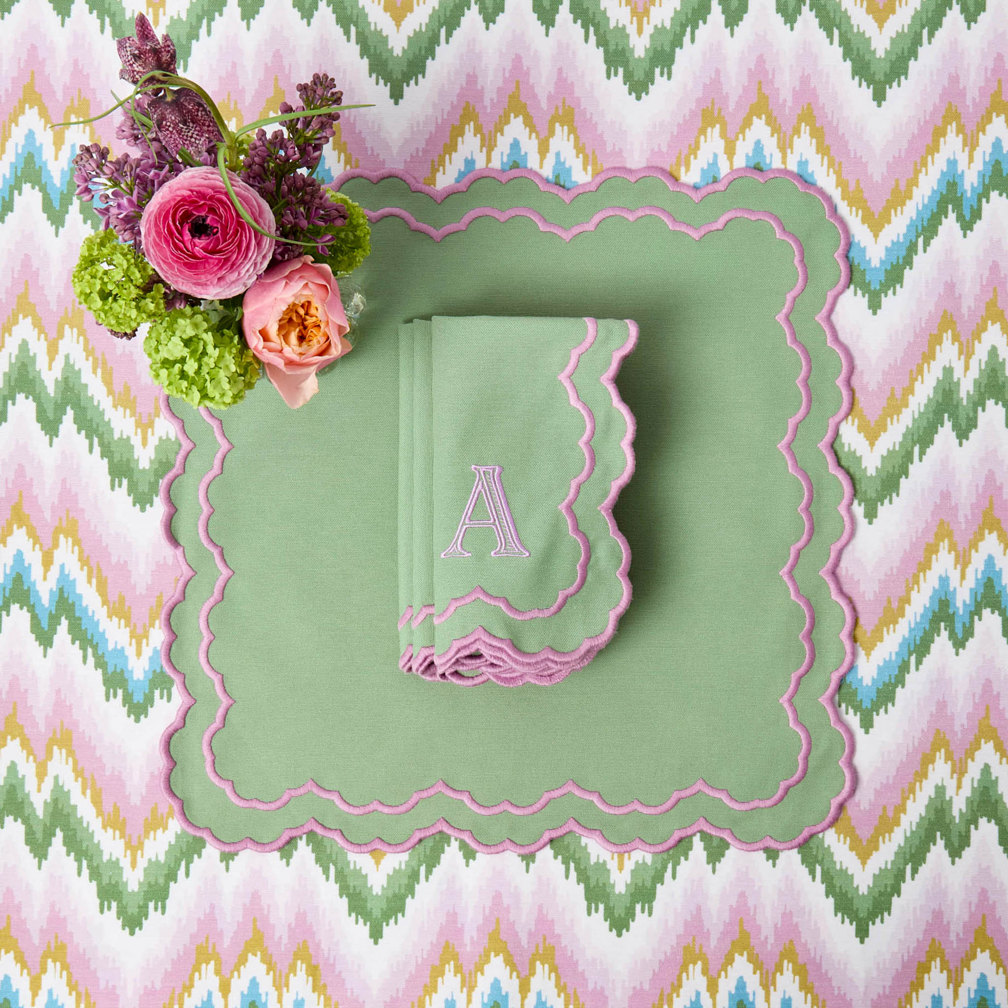 Lily Soft Green & Pink Napkins (Set of 4)